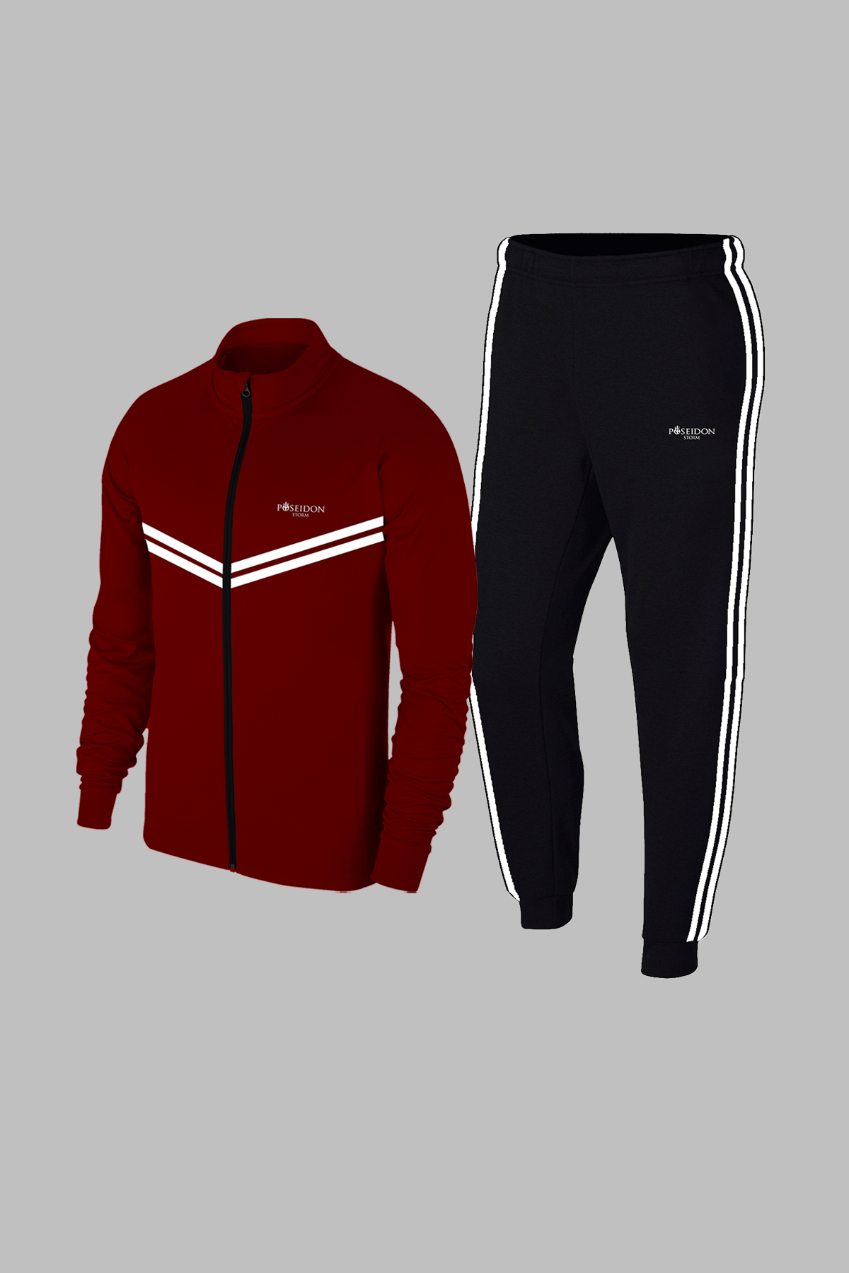 Erkek Bordo  Yeni Supra Penye Kumaş Fermuarlı Kapüşonlu Koşu ve Yürüyüş Seti S-3XL