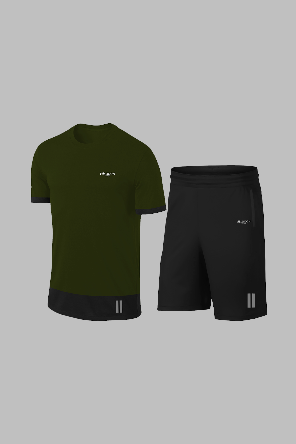 Erkek Haki Dri-Fit Kumaş Bisiklet Yaka Kısa Kol Günlük Rahat Tişört Şort Alt Üst Sporcu Takım (S-3XL)