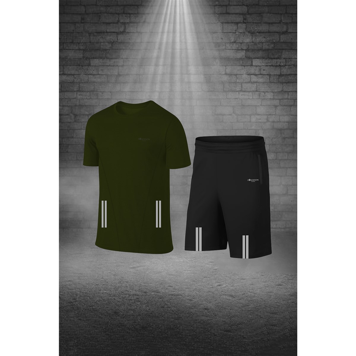 Erkek Haki Dri-Fit Kumaş Bisiklet Yaka Kısa Kol Günlük Rahat Tişört Şort Alt Üst Sporcu Takım S-3XL