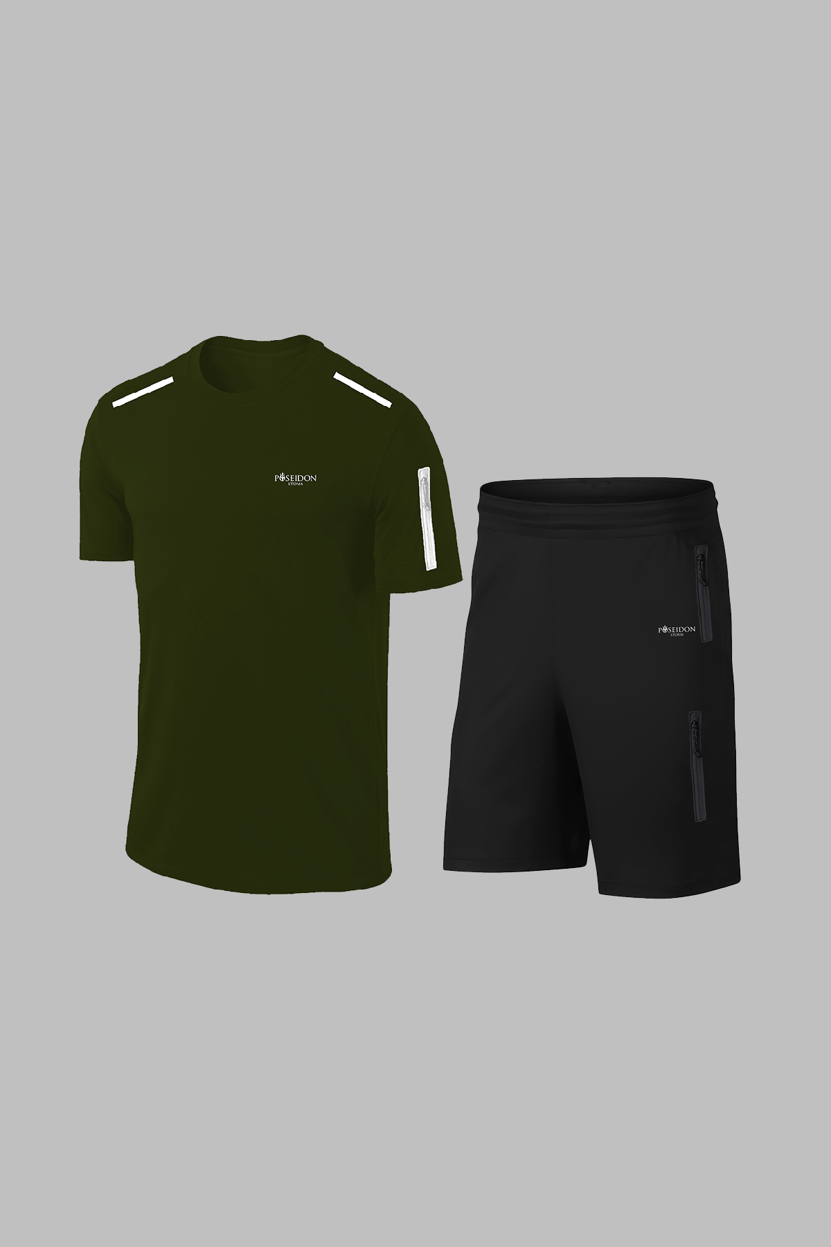 Erkek Haki Dri-Fit Kumaş Bisiklet Yaka Kısa Kol Günlük Rahat Tişört Şort Alt Üst Sporcu Takım (S-3XL)