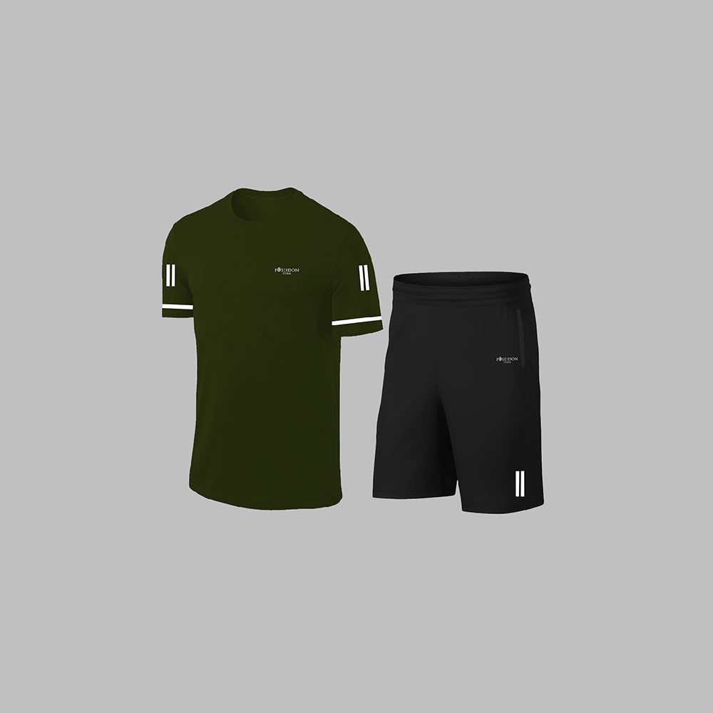 Erkek Haki Dri-Fit Kumaş Bisiklet Yaka Kısa Kol Günlük Rahat Tişört Şort Alt Üst Sporcu Takım S-3XL