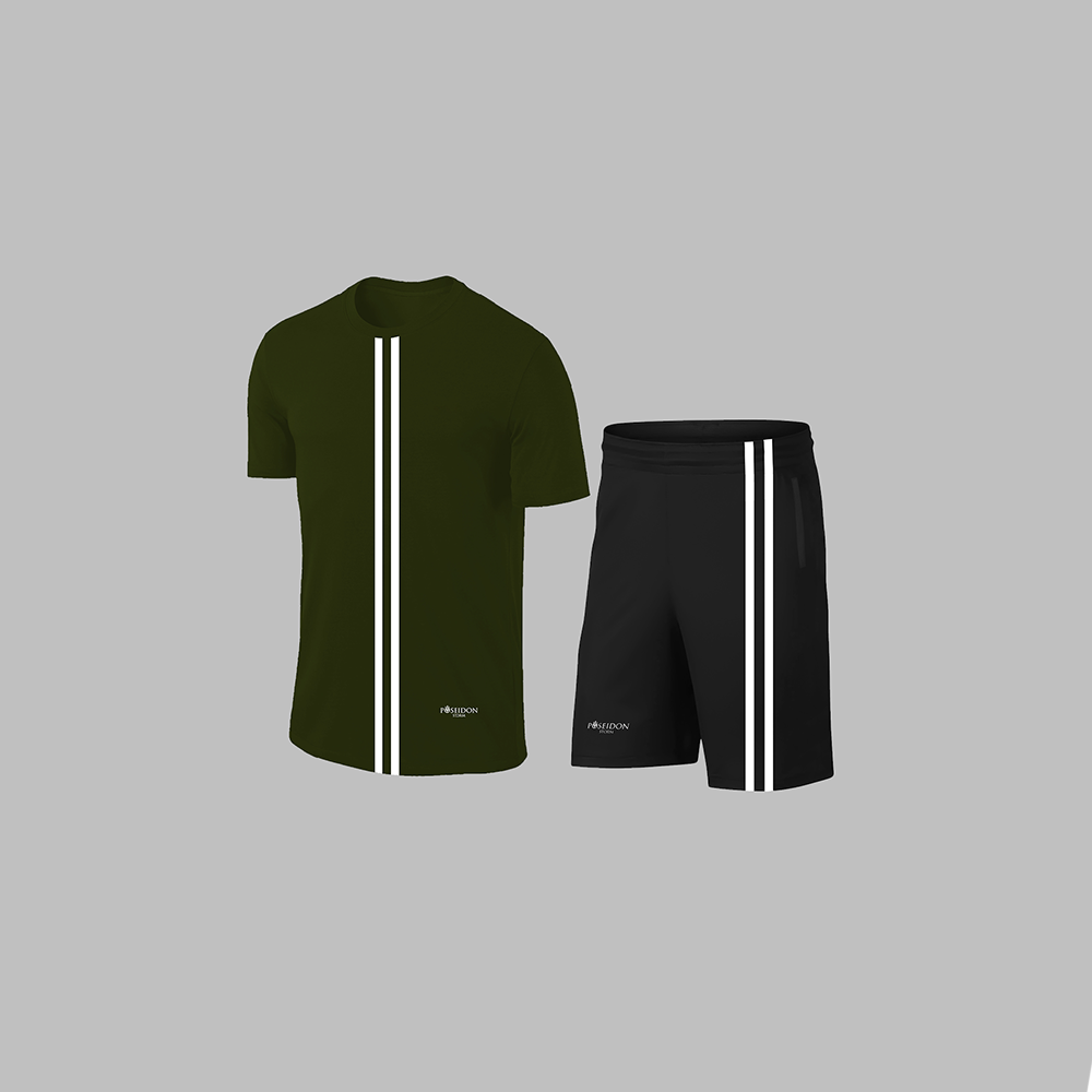 Erkek Haki Dri-Fit Kumaş Düz Konforlu Cepli Kısa Kol Tişört Şort Alt Üst Koşu Seti  S-3XL
