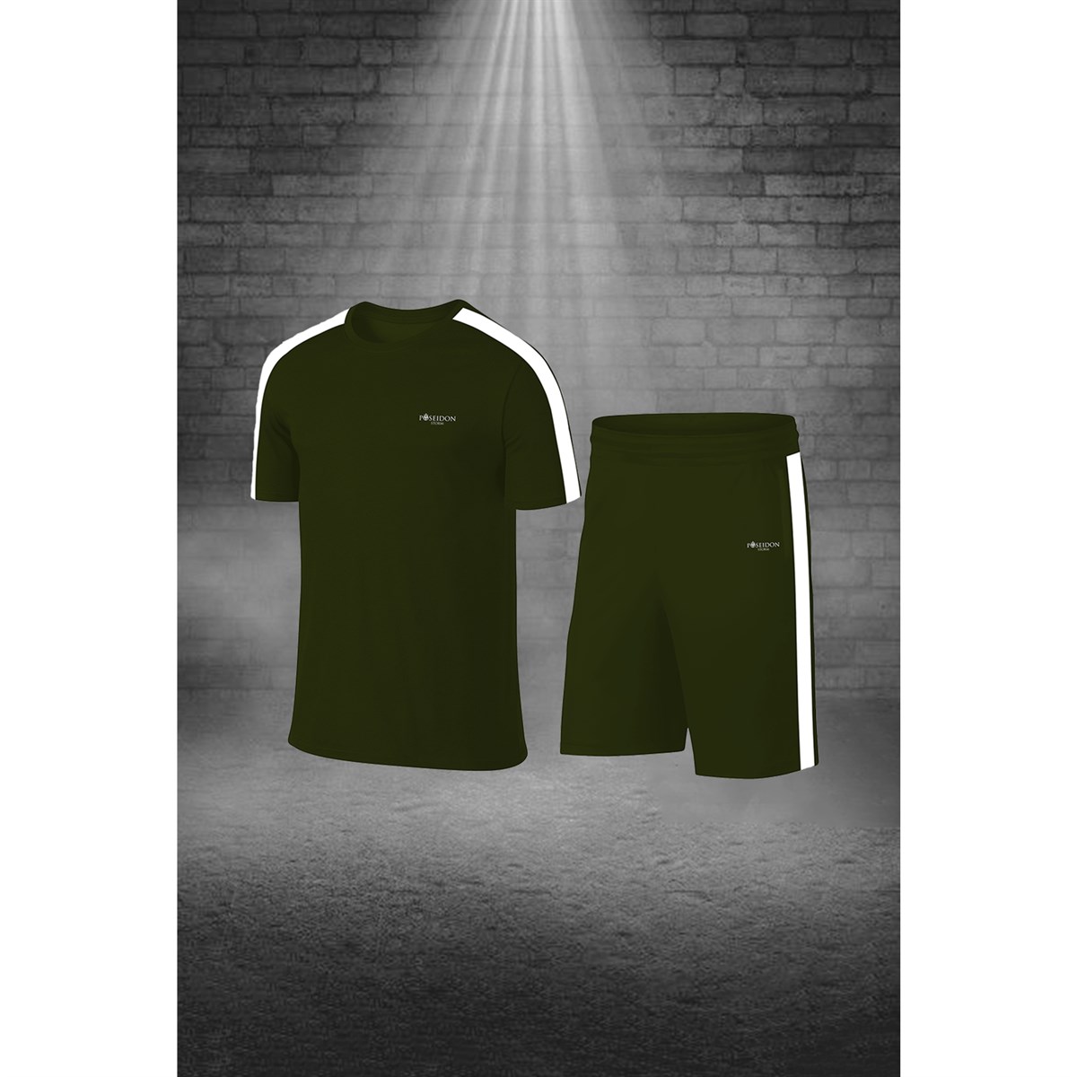 Erkek Haki Dri-Fit Kumaş Düz Konforlu Cepli Kısa Kol Tişört Şort Alt Üst Koşu Seti  S-3XL 