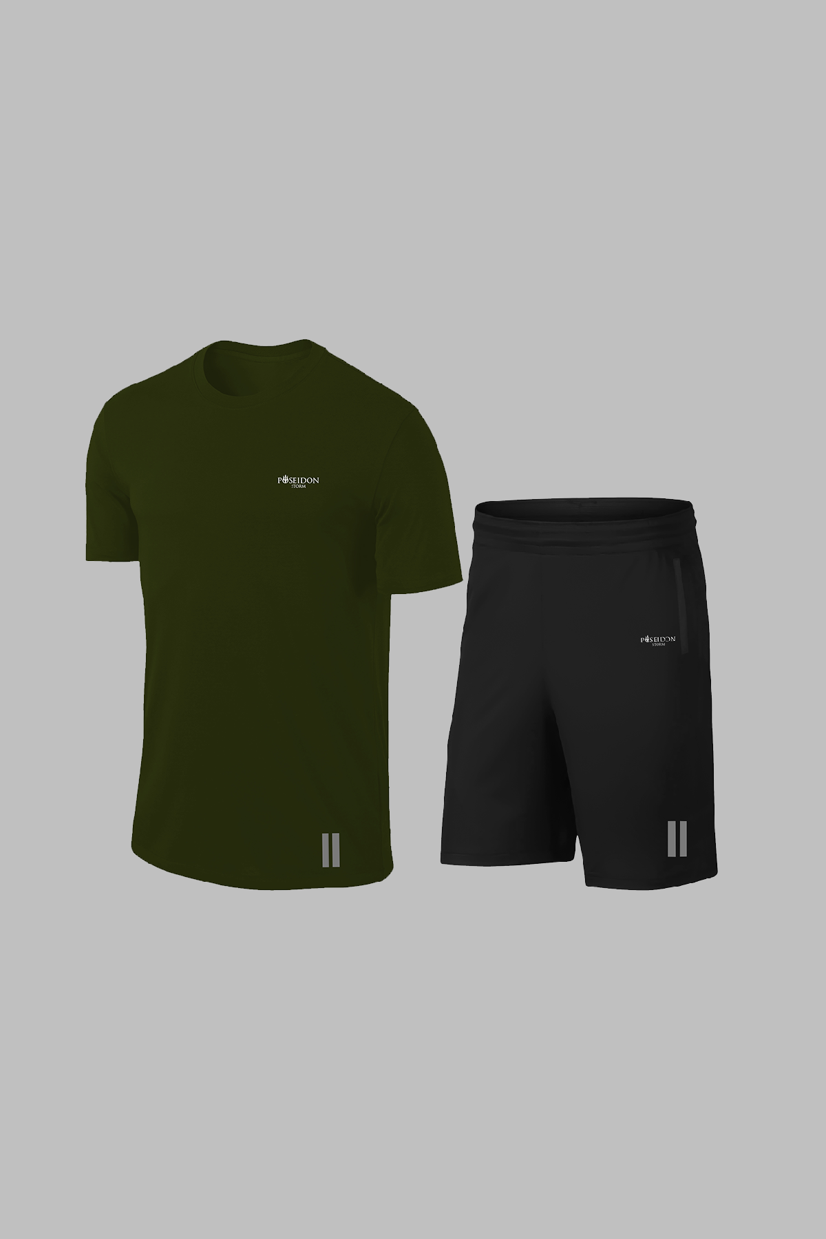 Erkek Haki Dri-Fit Kumaş Yürüyüş ve Koşu için Baskısız Günlük Tişört Şort Takımı (S-3XL)