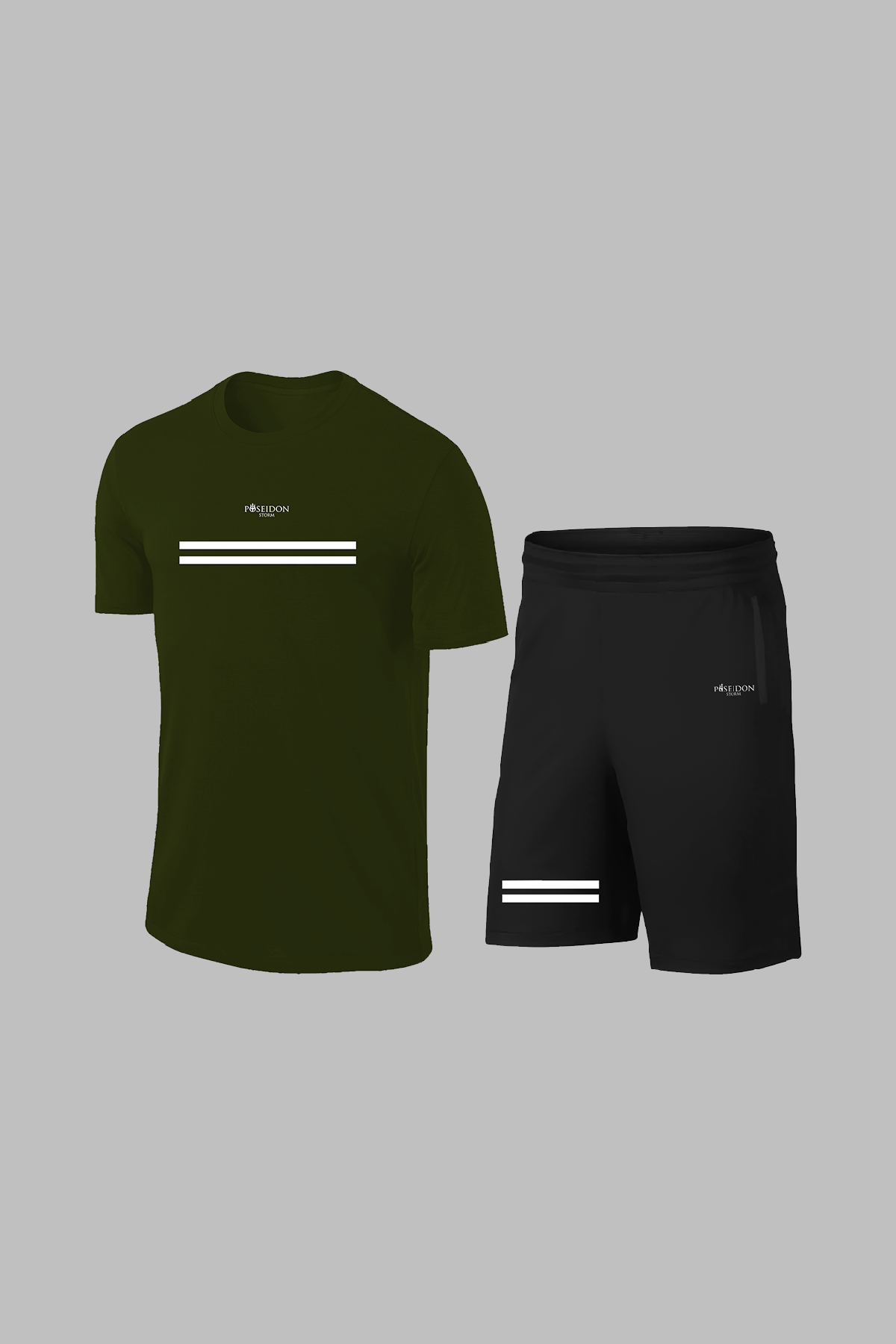 Erkek Haki Dri-Fit Kumaş Yürüyüş ve Koşu için Konforlu Cepli Sıfır Yaka Tişört Şort İkili Alt Üst Set (S-3XL)