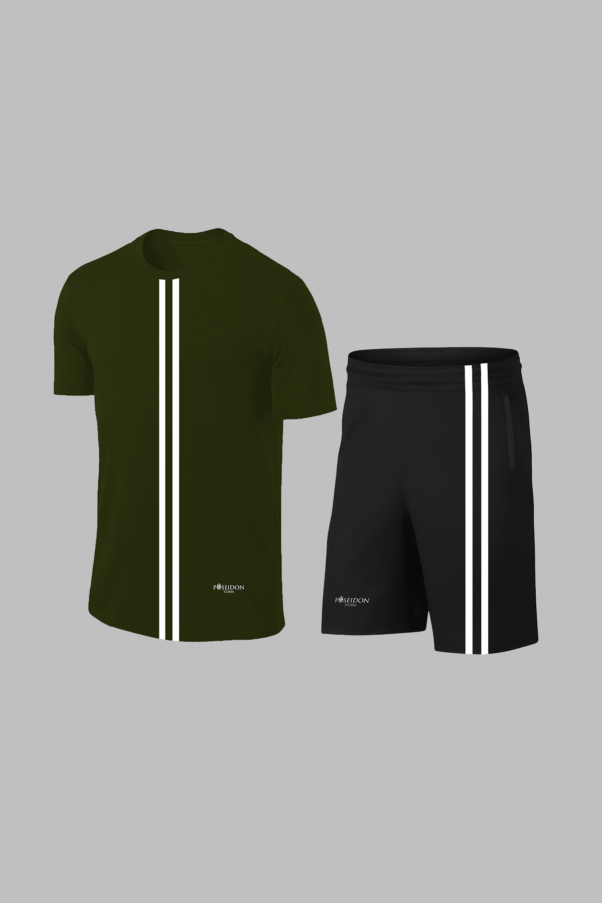 Erkek Haki Dri-Fit Kumaş Yürüyüş ve Koşu için Konforlu Cepli Sıfır Yaka Tişört Şort İkili Alt Üst Seti (S-3XL)