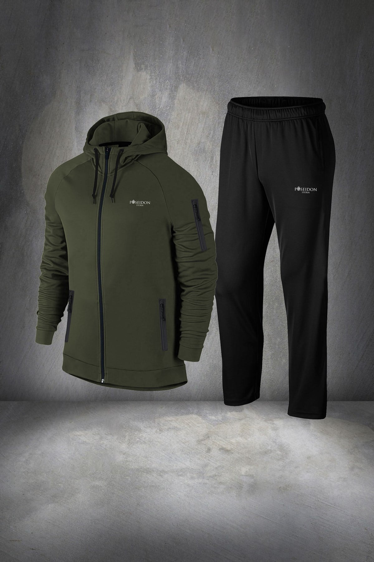 Erkek Haki Günlük Sporcu Eşofman Takımı S-3XL - koldan fermuarlı - M18
