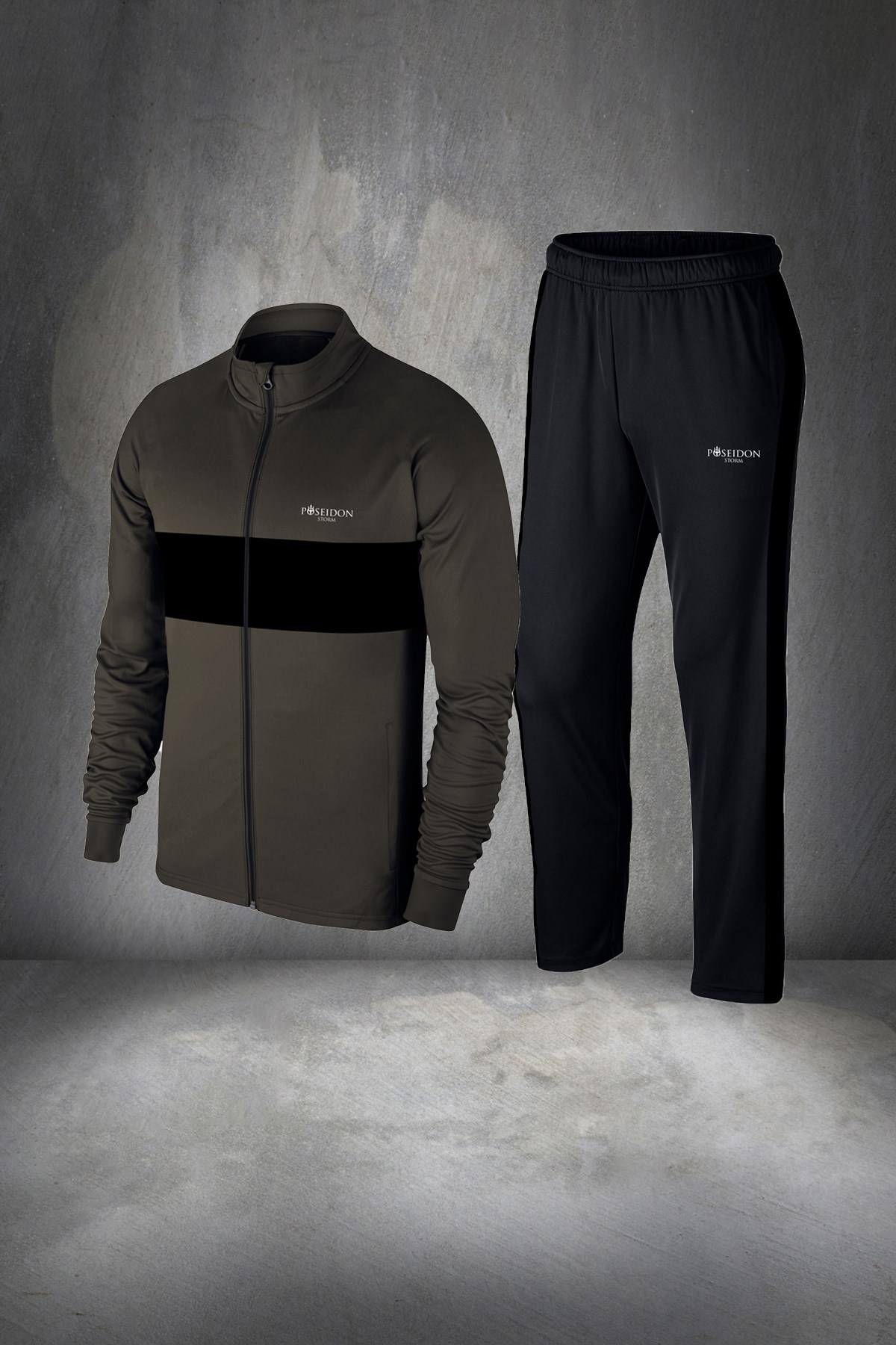 Erkek Haki İnterlok Kumaş Fermuarlı Mevsimlik Eşofman Takımı S-3XL