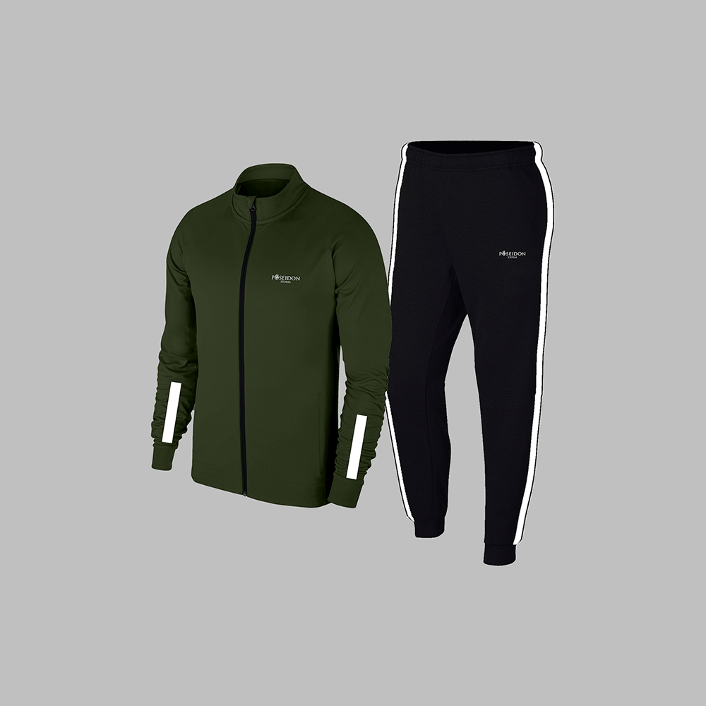 Erkek Haki Supra Penye Kumaş Cepli Rahat Koşu ve Yürüyüş için Spor Seti S-3XL