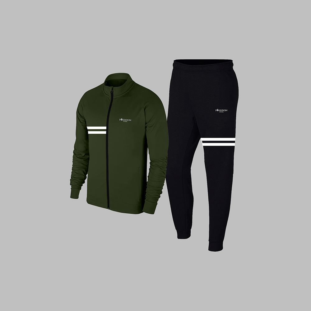 Erkek Haki Supra Penye Kumaş Fermuarlı Kapüşonlu Yürüyüş Takımı (S-3XL)