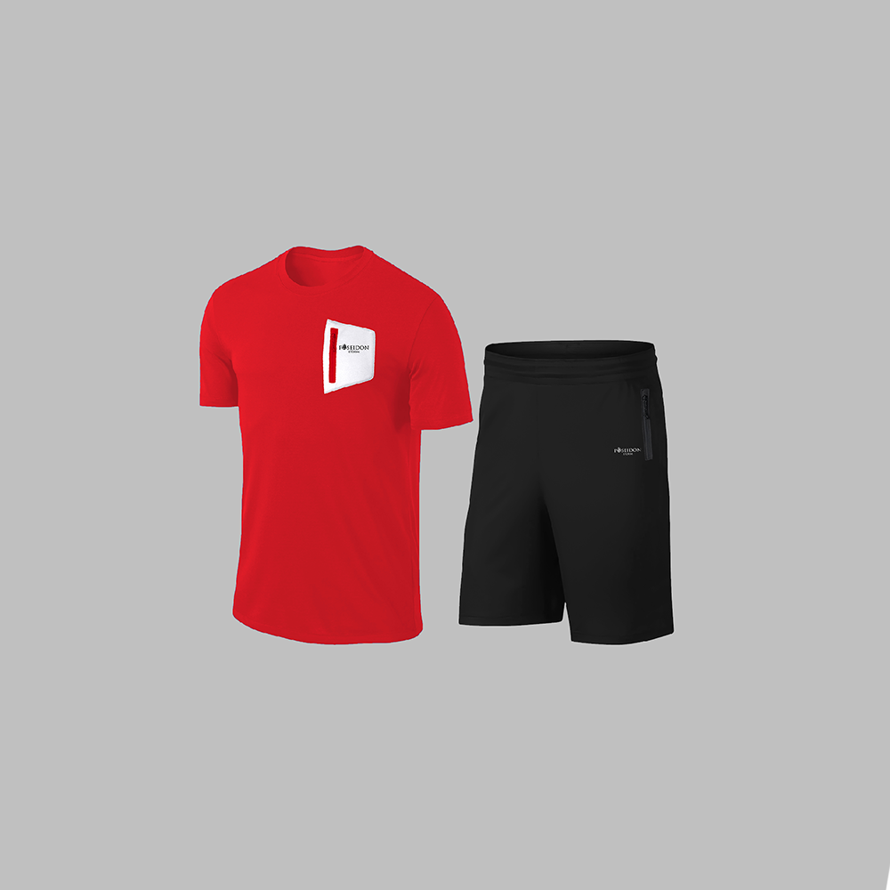 Erkek Kırmızı Dri-Fit Kumaş Baskısız Bisiklet Yaka Kısa Kol Konforlu Alt Üst Takım Şort Tişört Seti S-3XL