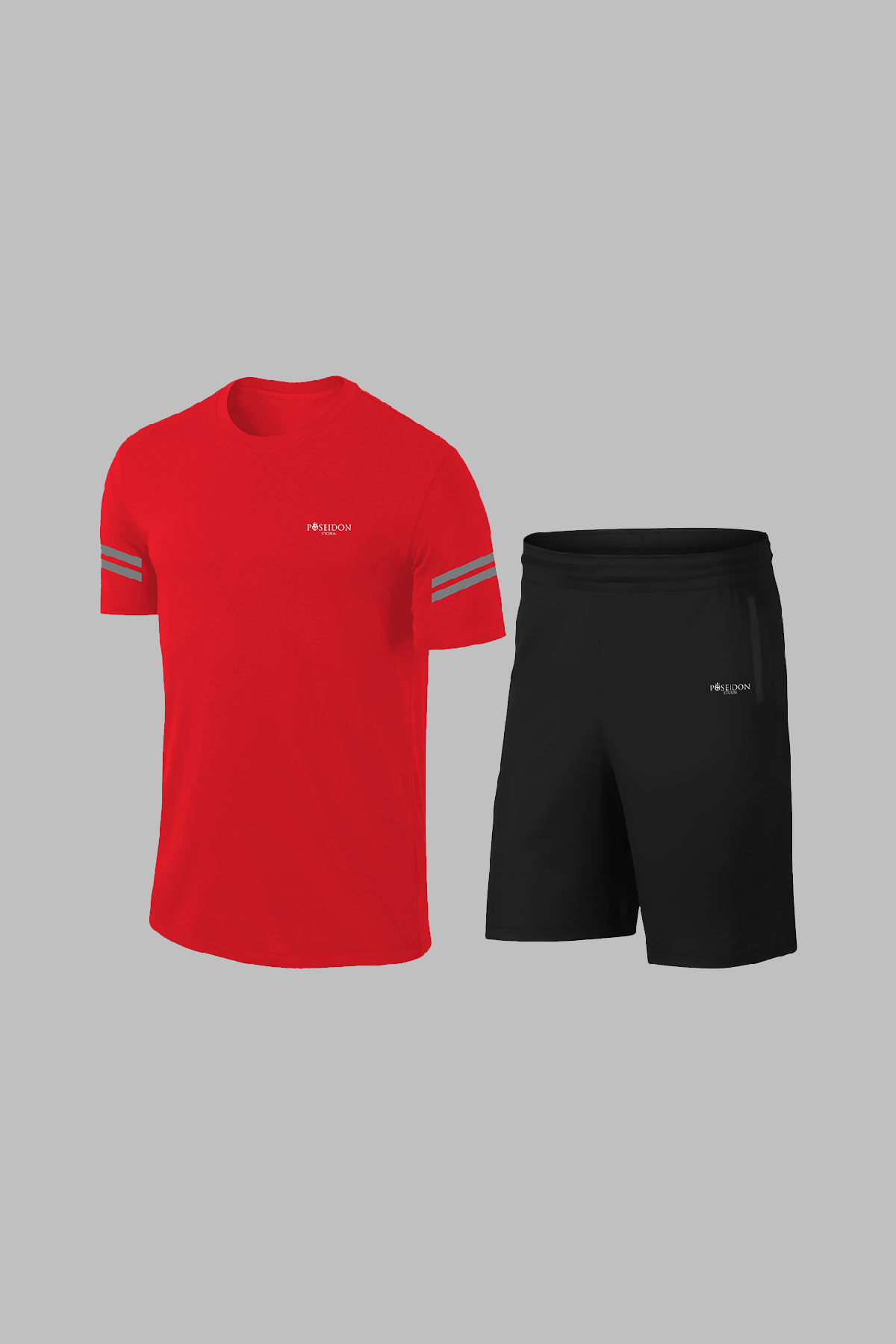 Erkek Kırmızı Dri-Fit Kumaş Baskısız Bisiklet Yaka Kısa Kol Konforlu Alt Üst Takım Şort Tişört Seti (S-3XL)