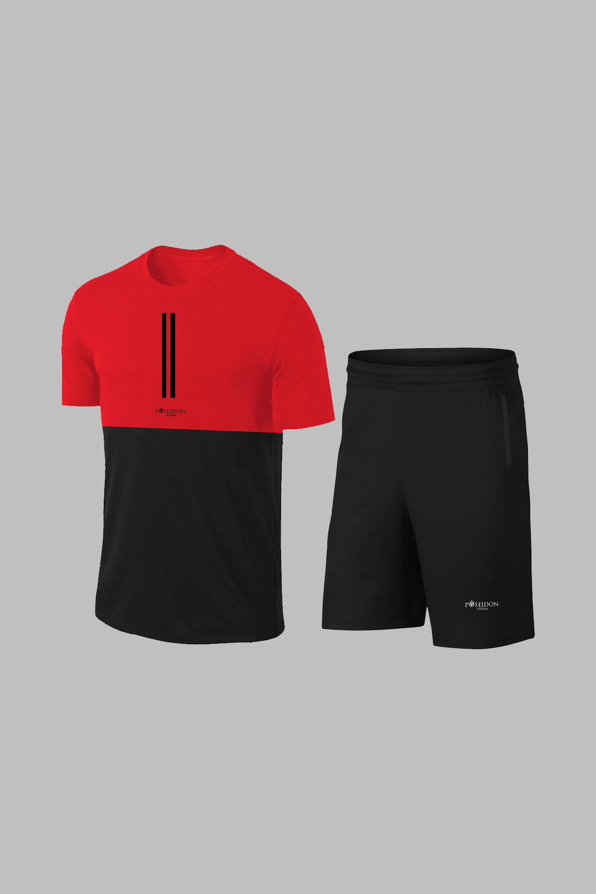 Erkek Kırmızı Dri-Fit Kumaş Baskısız Yuvarlak Yaka Kısa Kol Tişört Şort Alt Üst Takımı (S-3XL)