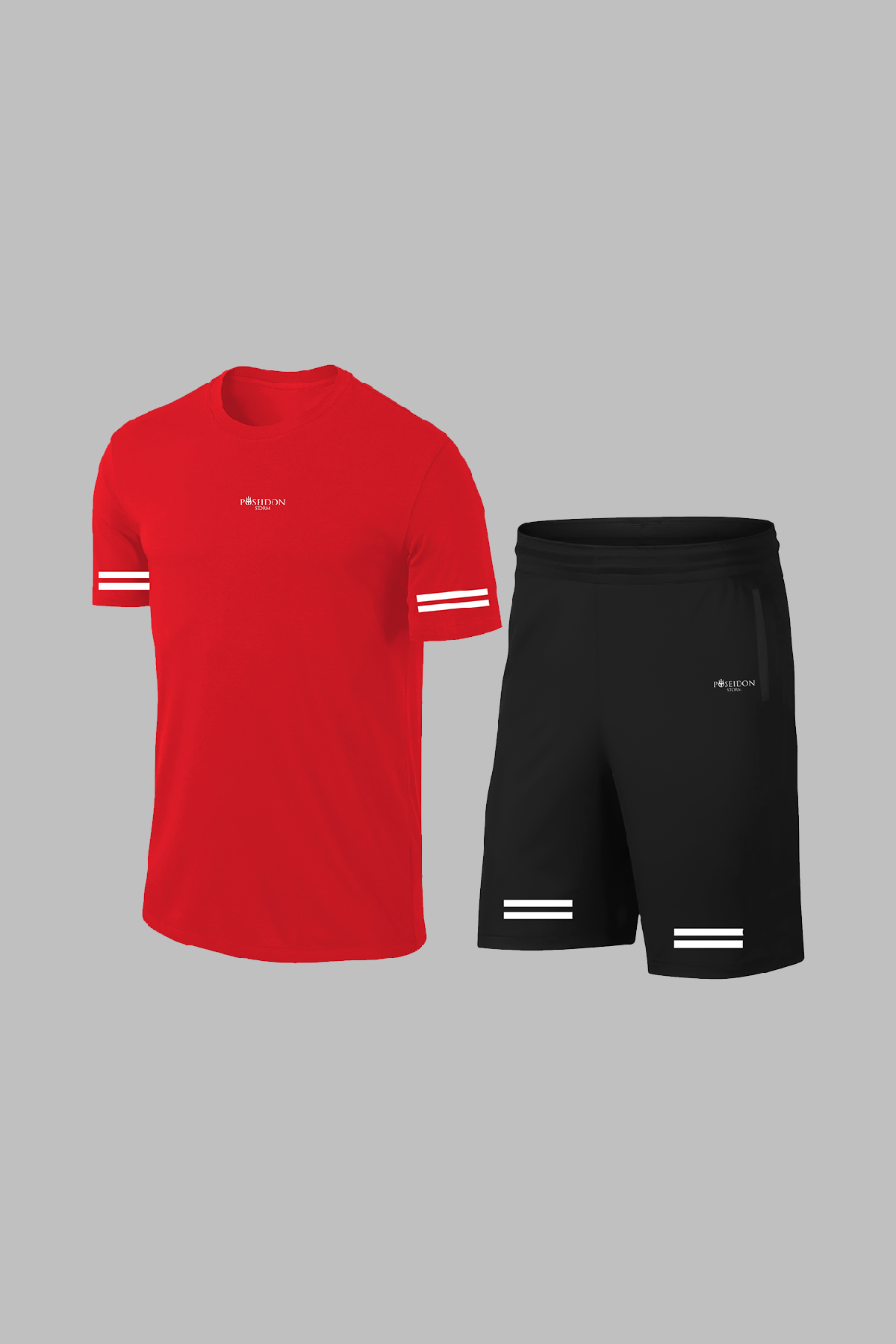 Erkek Kırmızı Dri-Fit Kumaş Baskısız Yuvarlak Yaka Kısa Kol Tişört Şort Alt Üst Takım (S-3XL)
