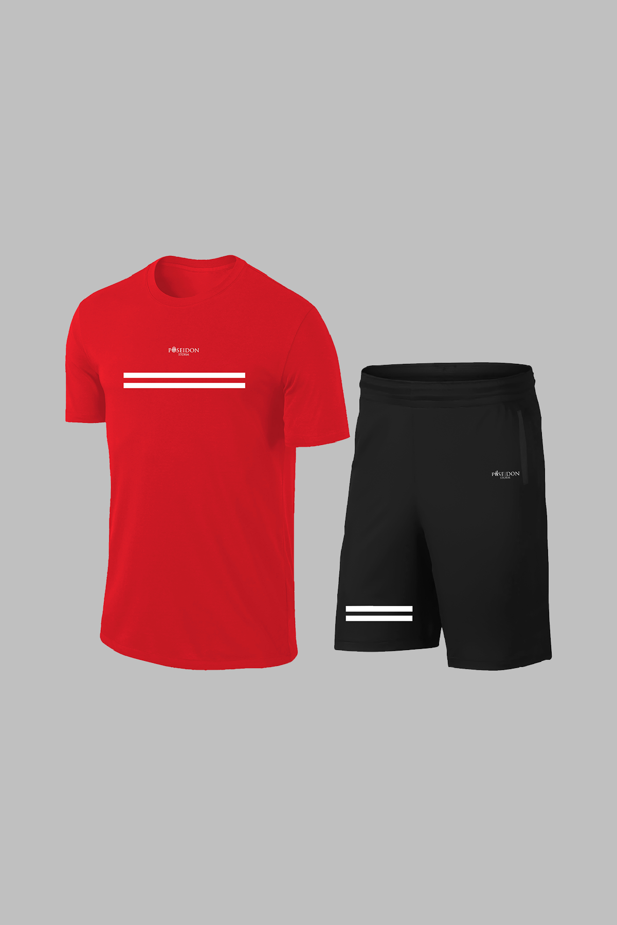 Erkek Kırmızı Dri-Fit Kumaş Baskısız Yuvarlak Yaka Kısa Kol Tişört Şort Alt Üst Takım (S-3XL)