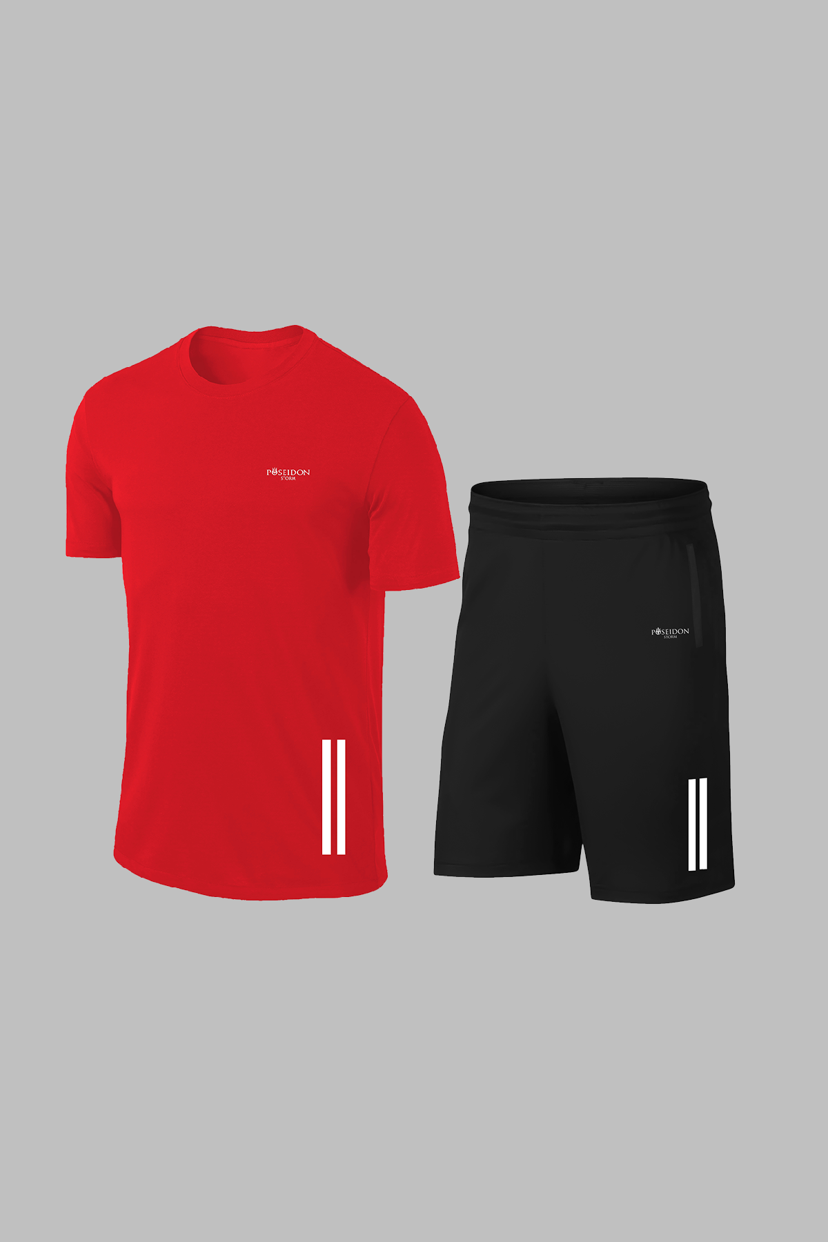 Erkek Kırmızı Dri-Fit Kumaş Cepli Baskısız Sıfır Yaka Kısa Kol Alt Üst Takım Tişört Şort Seti (S-3XL)