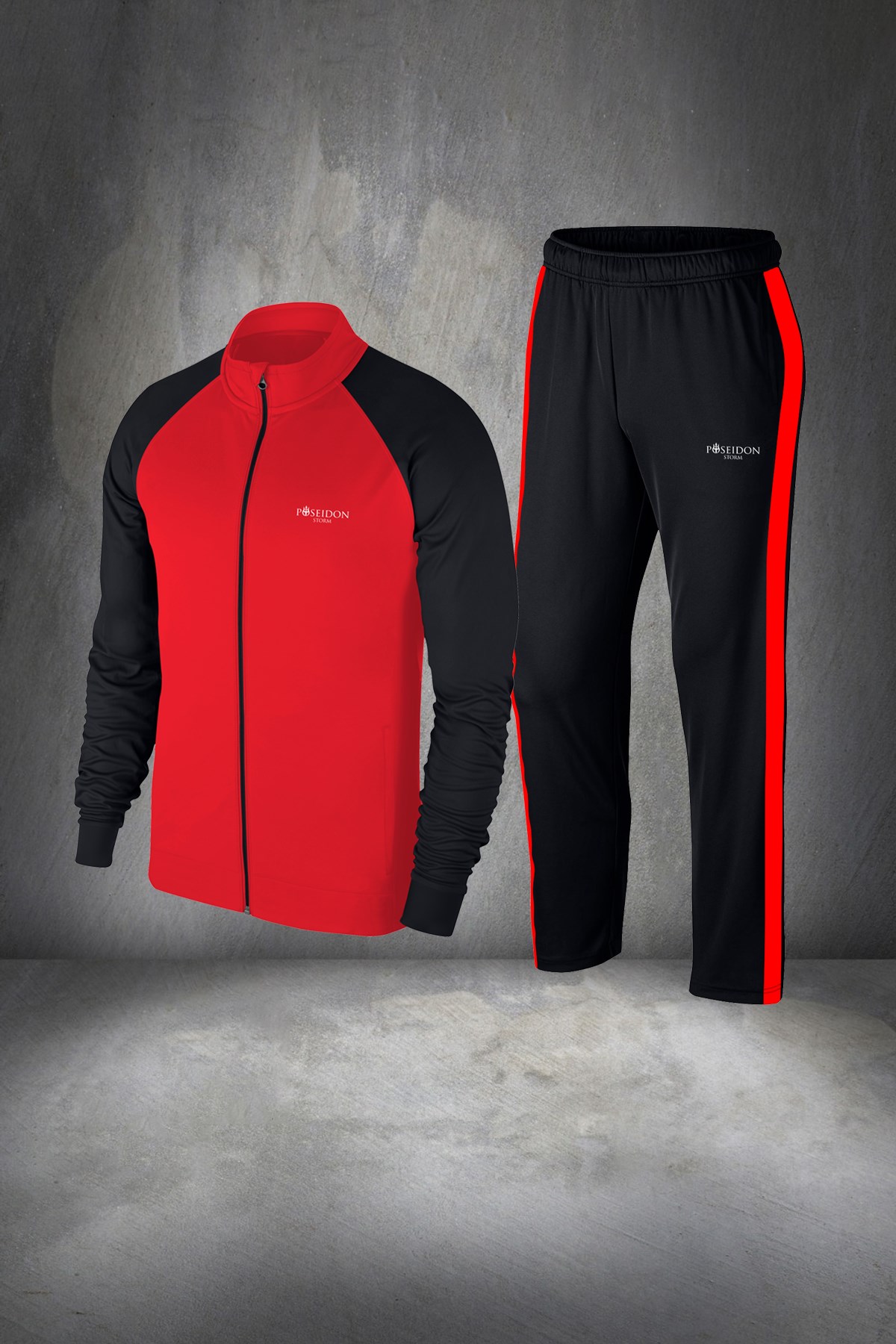 Erkek Kırmızı İnterlok Kumaş Mevsimlik Eşofman Takımı S-3XL