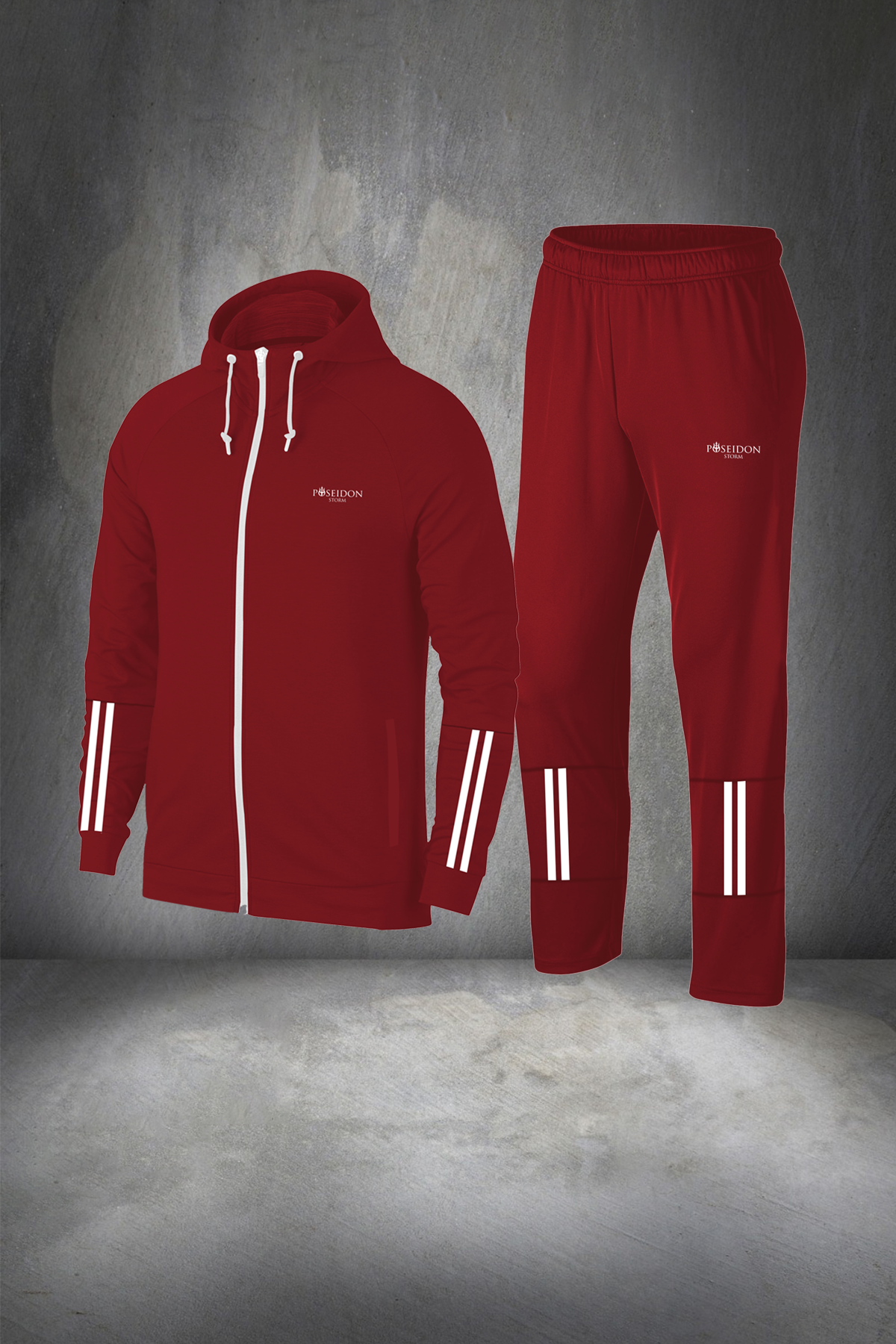 Erkek Kırmızı Özel Supra Penye Nefes Alabilir Kumaş Fermuarlı Rahat Eşofman Yürüyüş Tam Set S-3XL