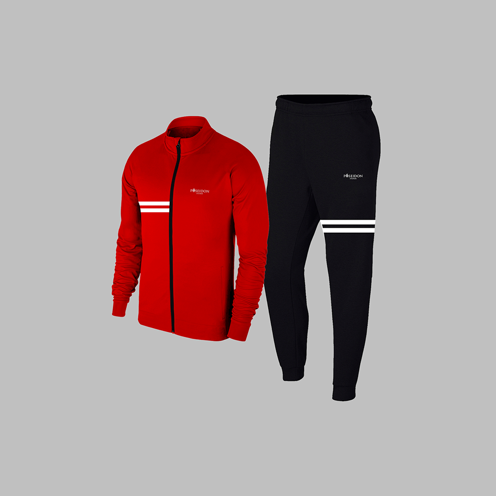 Erkek Kırmızı Supra Penye Kumaş Kapüşonlu  Yürüyüş ve Koşu Seti (S-3XL)