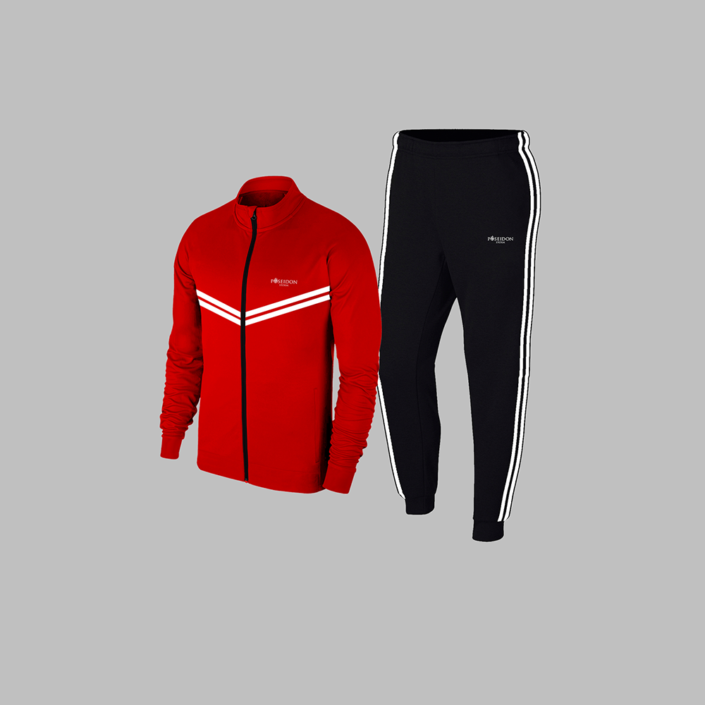 Erkek Kırmızı Supra Penye Kumaş Rahat Mevsimlik Eşofman Takımı (S-3XL)