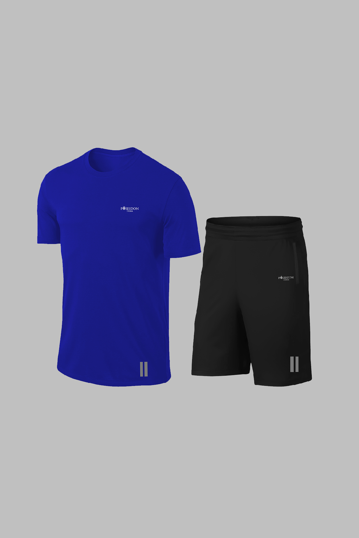 Erkek Mavi Dri-Fit Kumaş Antrenman ve Koşu için Konforlu Cepli Düz Tişört Şort Seti (S-3XL)