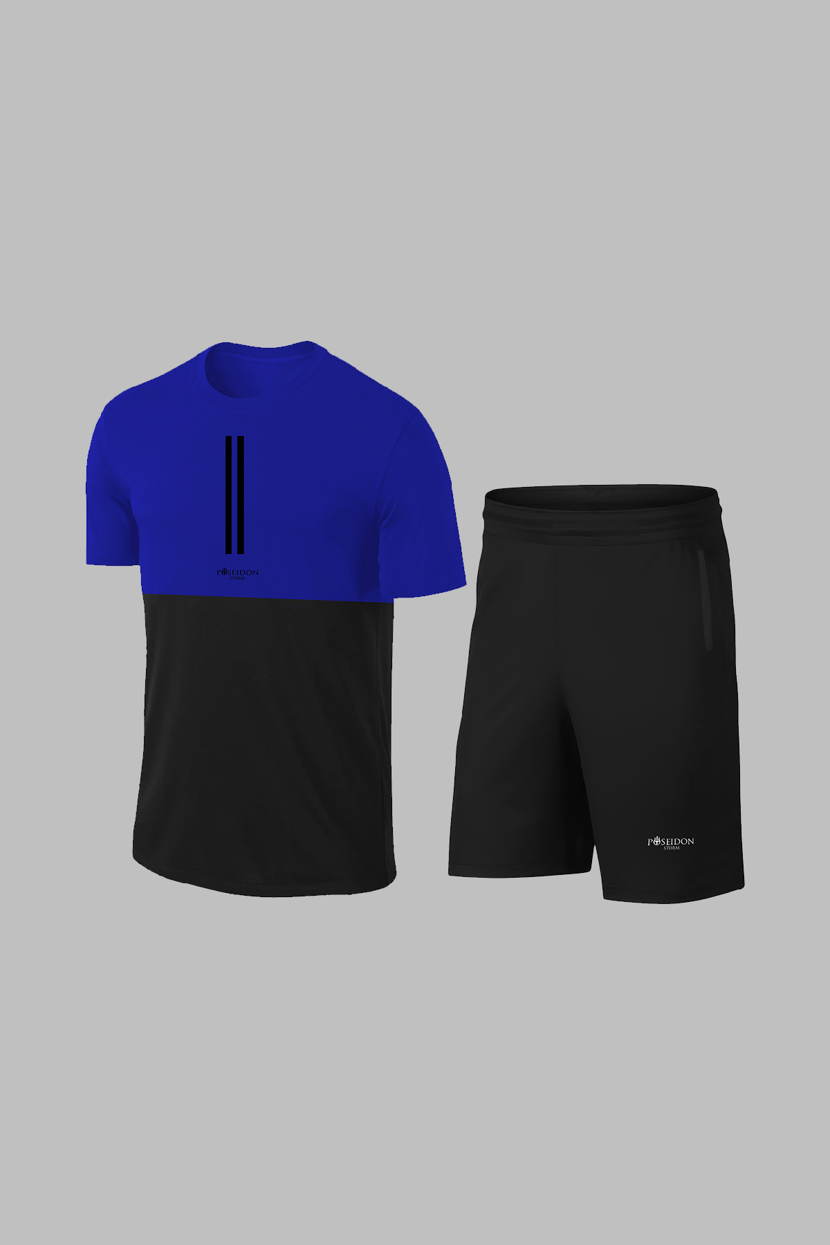 Erkek Mavi Dri-Fit Kumaş Baskısız Yuvarlak Yaka Kısa Kol Tişört Şort Alt Üst Spor Takım (S-3XL)