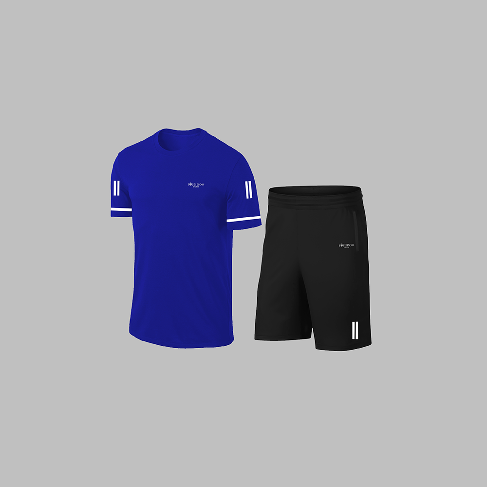 Erkek Mavi Dri-Fit Kumaş Spor için Konforlu Cepli Bisiklet Yaka Tişört Şort Alt Üst Takım S-3XL