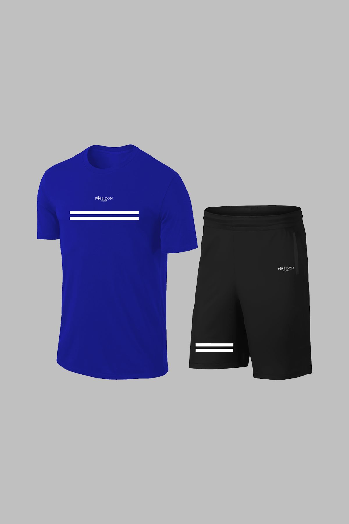 Erkek Mavi Dri-Fit Kumaş Spor için Konforlu Cepli Kısa Kol Tişört Şort İkili Takım (S-3XL)