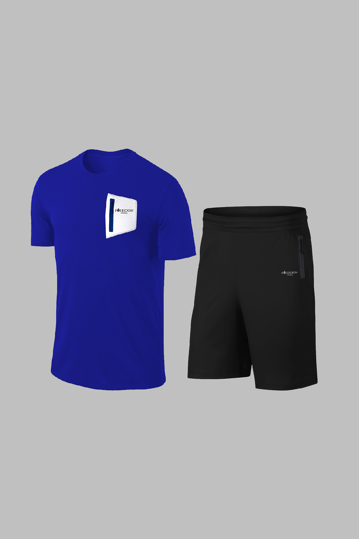 Erkek Mavi Dri-Fit Kumaş Yürüyüş ve Koşu için Konforlu Cepli Sıfır Yaka Tişört Şort İkili Alt Üst Seti (S-3XL)