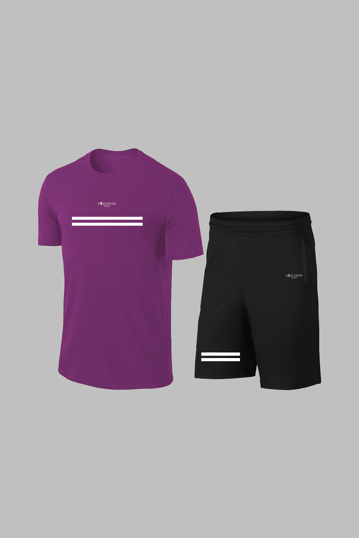 Erkek Mor Dri-Fit Kumaş Antrenman ve Koşu için Konforlu Cepli Düz Tişört Şort Seti (S-3XL)