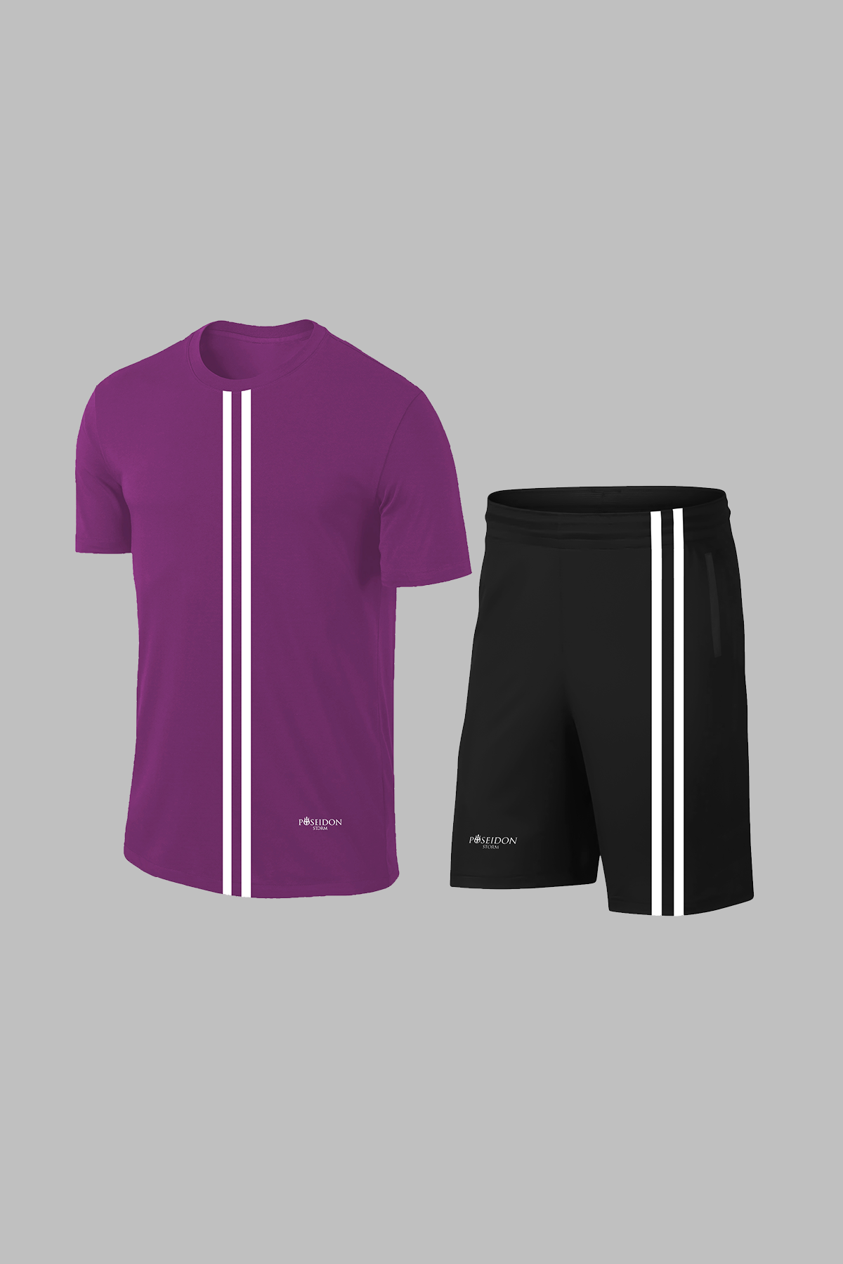 Erkek Mor Dri-Fit Kumaş Antrenman ve Koşu için Konforlu Cepli Düz Tişört Şort Seti (S-3XL)