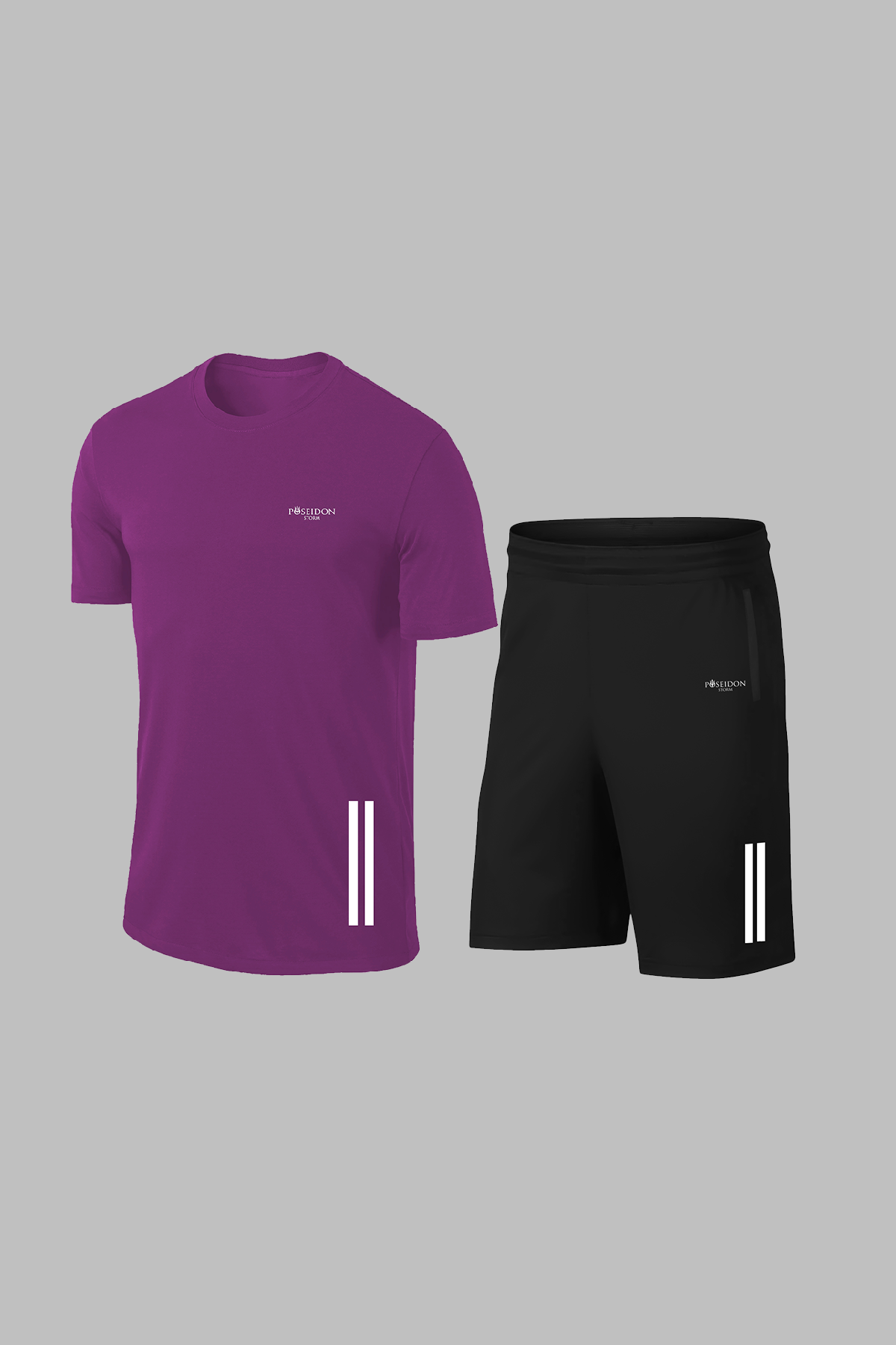 Erkek Mor Dri-Fit Kumaş Antrenman ve Koşu için Konforlu Cepli Düz Tişört Şort Seti (S-3XL)
