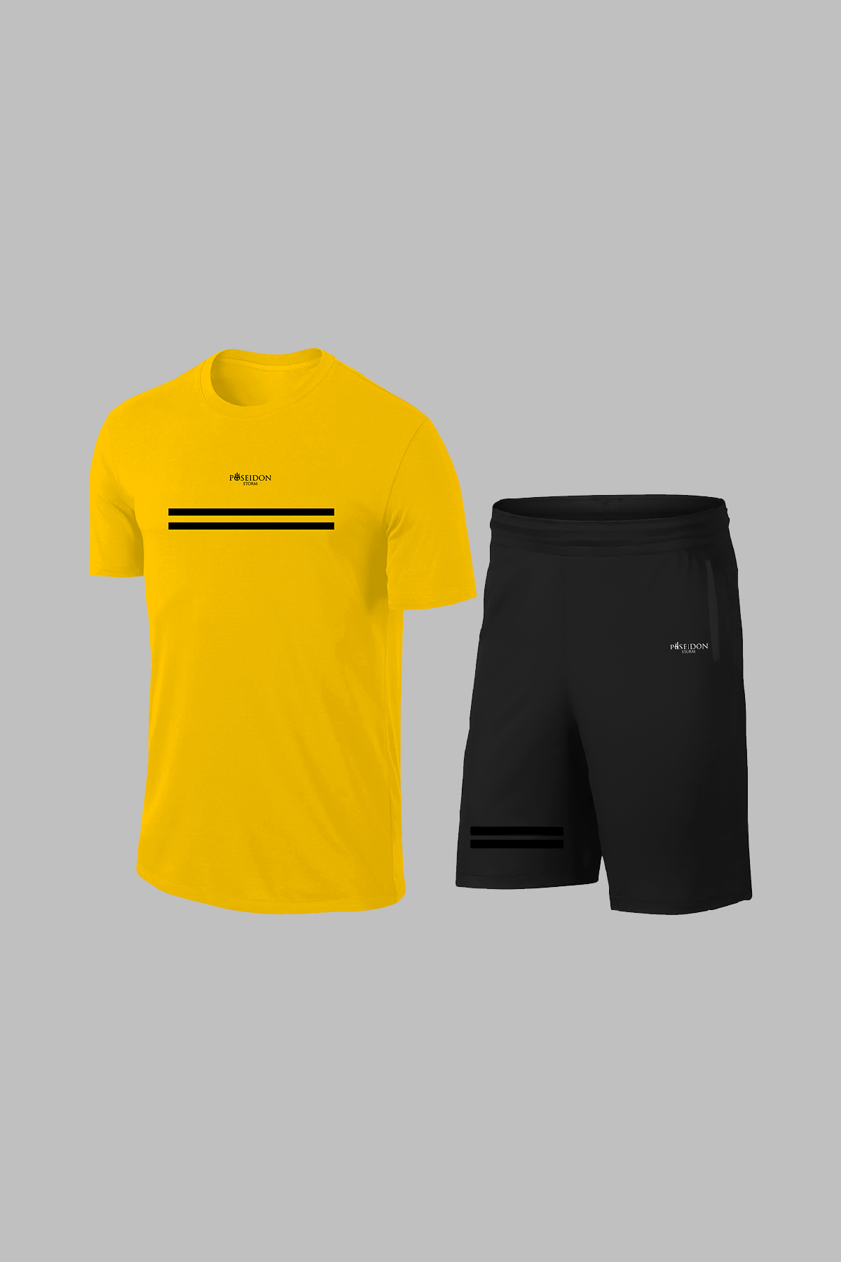 Erkek Sarı Dri-Fit Kumaş Cepli Baskısız Konforlu Tişört Şort Alt Üst İkili Takım Seti (S-3XL)