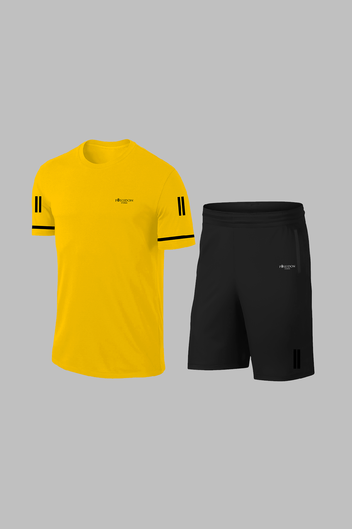 Erkek Sarı Dri-Fit Kumaş Cepli Baskısız Konforlu Tişört Şort Alt Üst İkili Takım Seti (S-3XL)