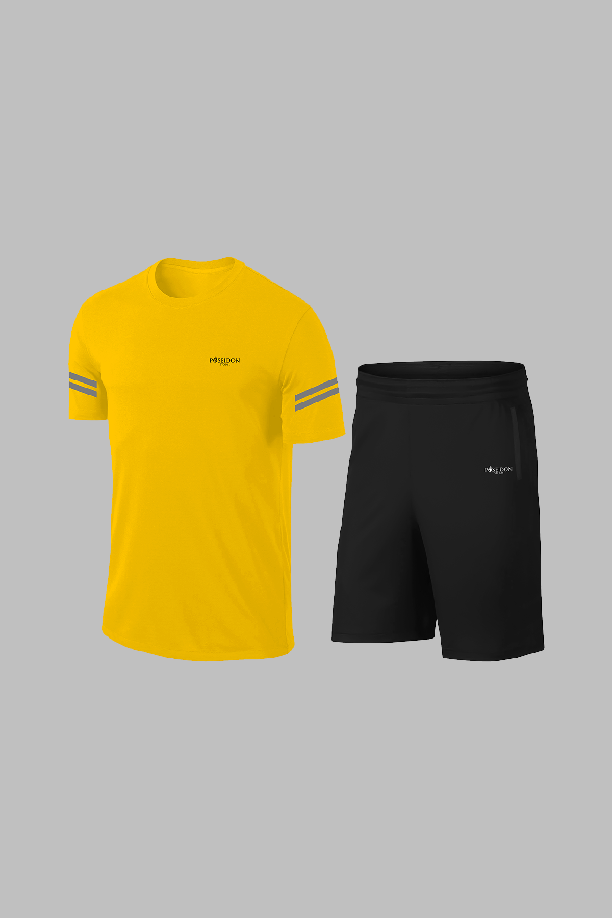 Erkek Sarı Dri-Fit Kumaş Düz Kısa Kol Konforlu Tişört Şort Alt Üst İkili Takım Seti (S-3XL)