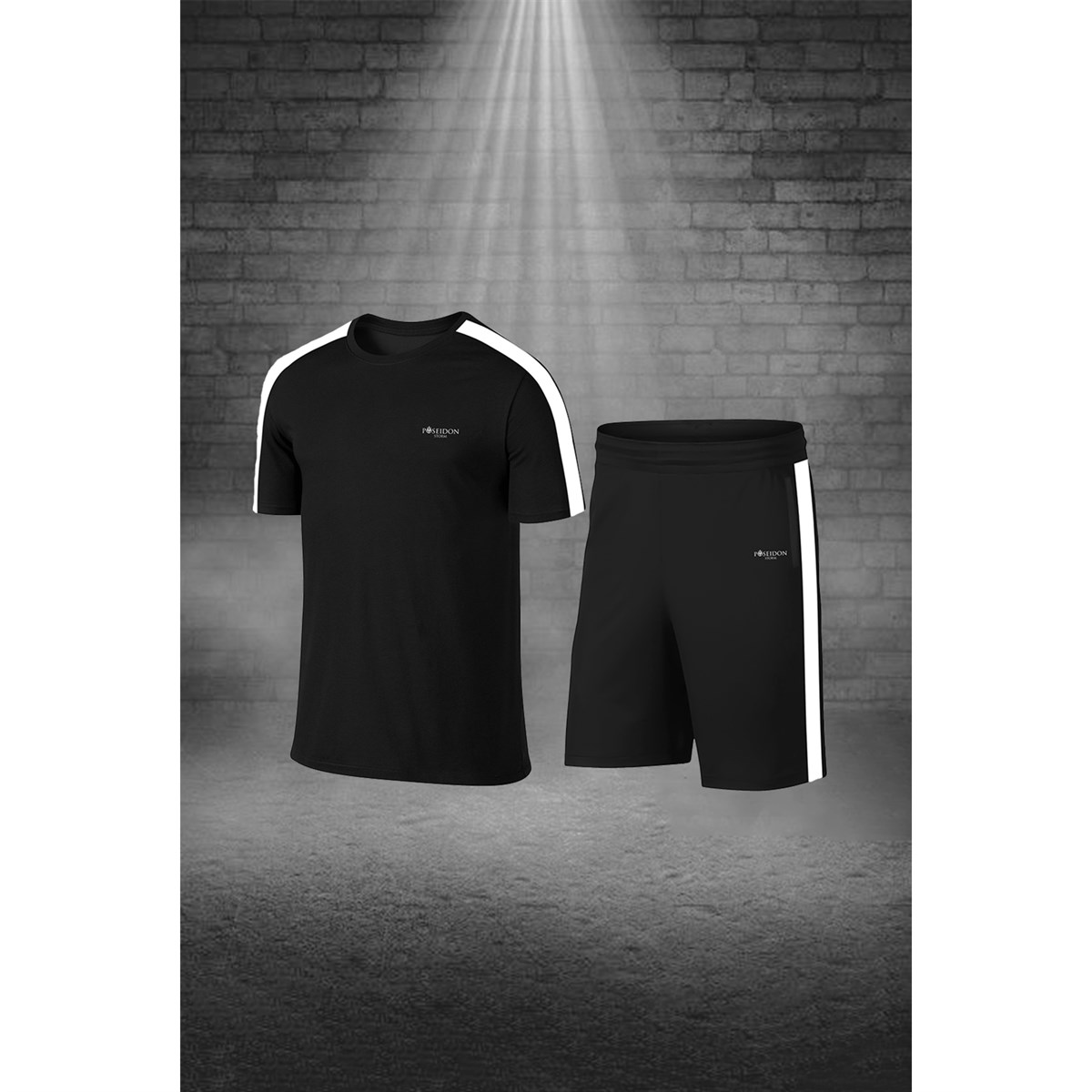 Erkek Siyah Dri-Fit Kumaş Baskısız Yuvarlak Yaka Kısa Kol Tişört Şort Alt Üst Takımı S-3XL 