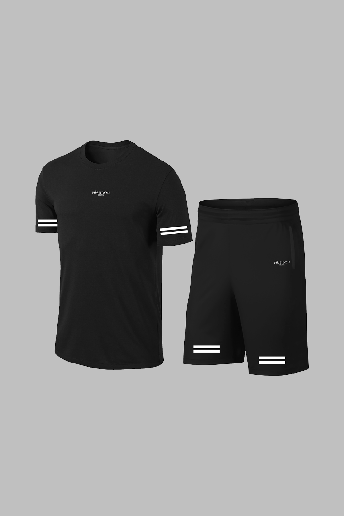 Erkek Siyah Dri-Fit Kumaş Baskısız Yuvarlak Yaka Kısa Kol Tişört Şort Alt Üst Takım (S-3XL)
