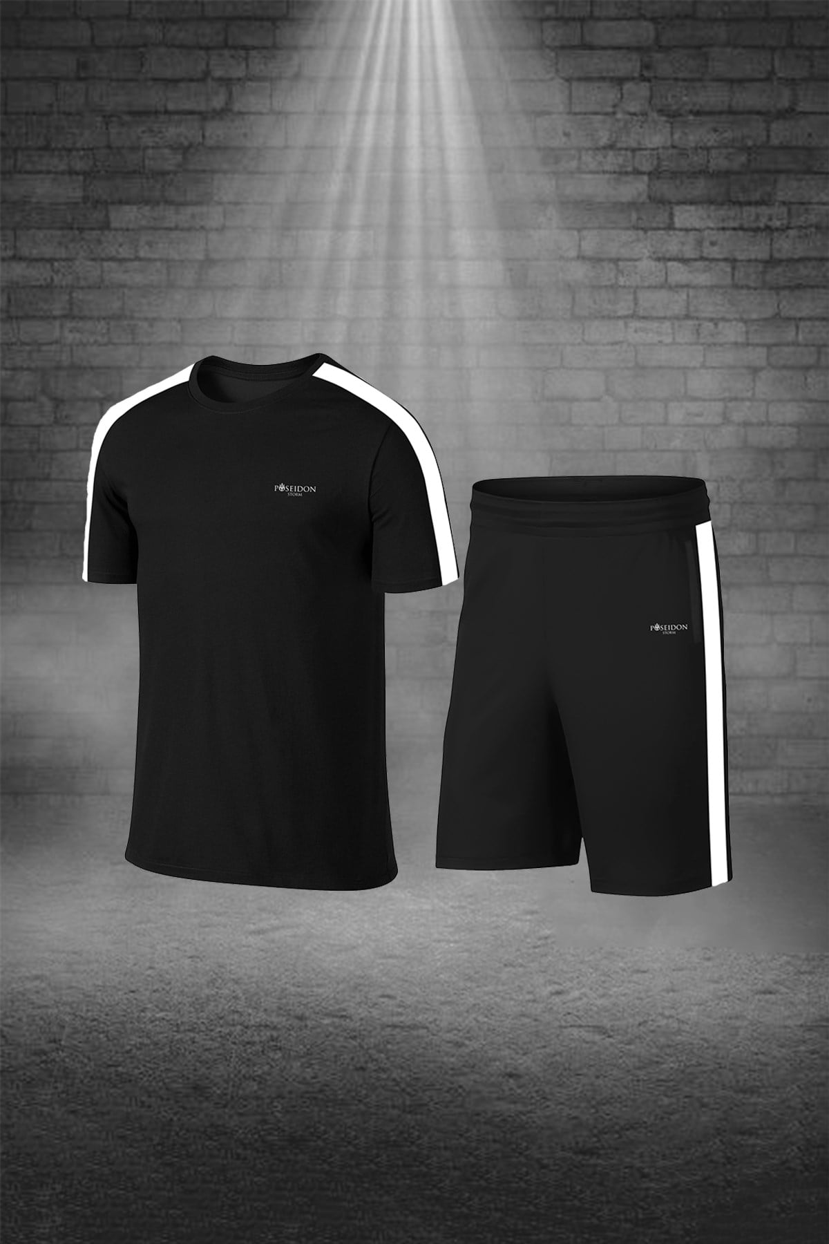 Erkek Siyah Dri-Fit Kumaş Baskısız Yuvarlak Yaka Kısa Kol Tişört Şort Alt Üst Takımı S-3XL 
