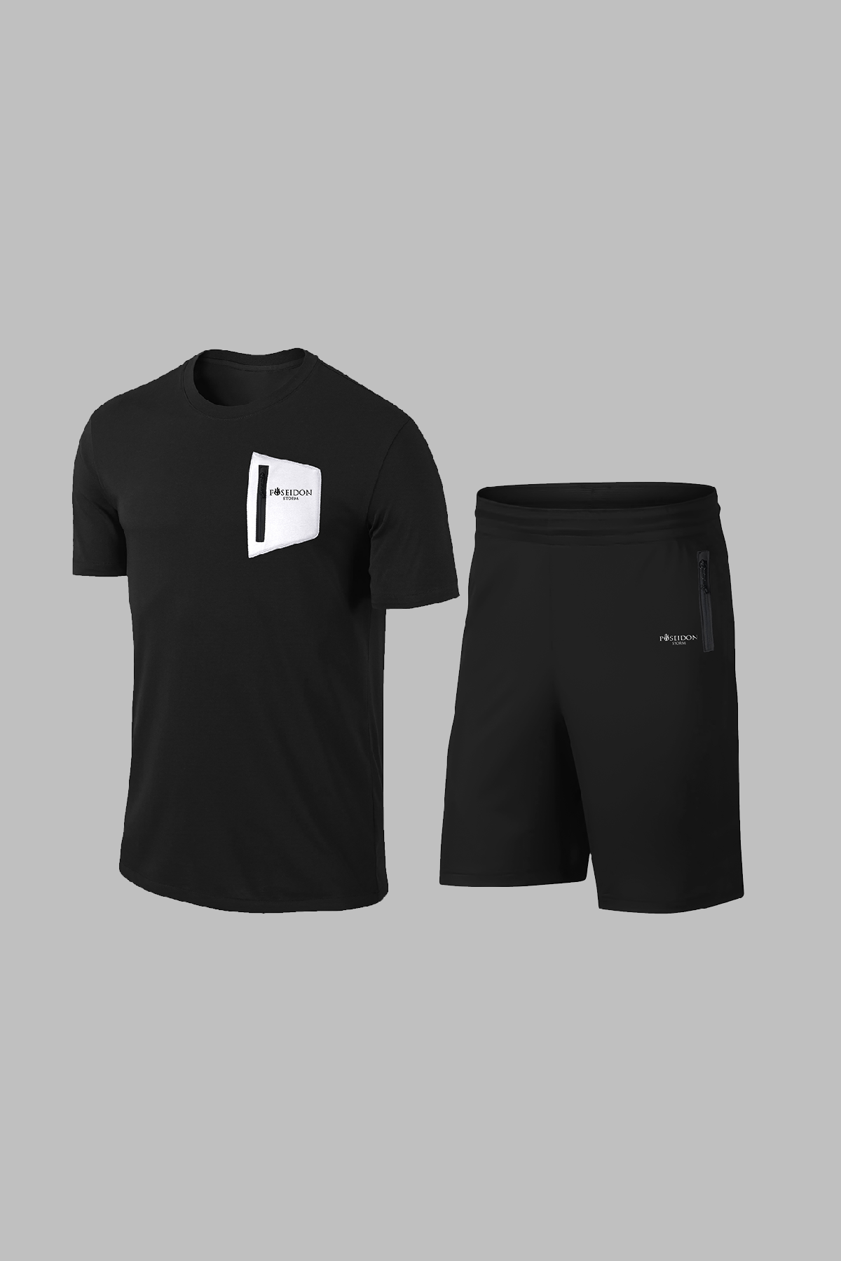 Erkek Siyah Dri-Fit Kumaş Baskısız Yuvarlak Yaka Kısa Kol Tişört Şort Alt Üst Takımı (S-3XL)