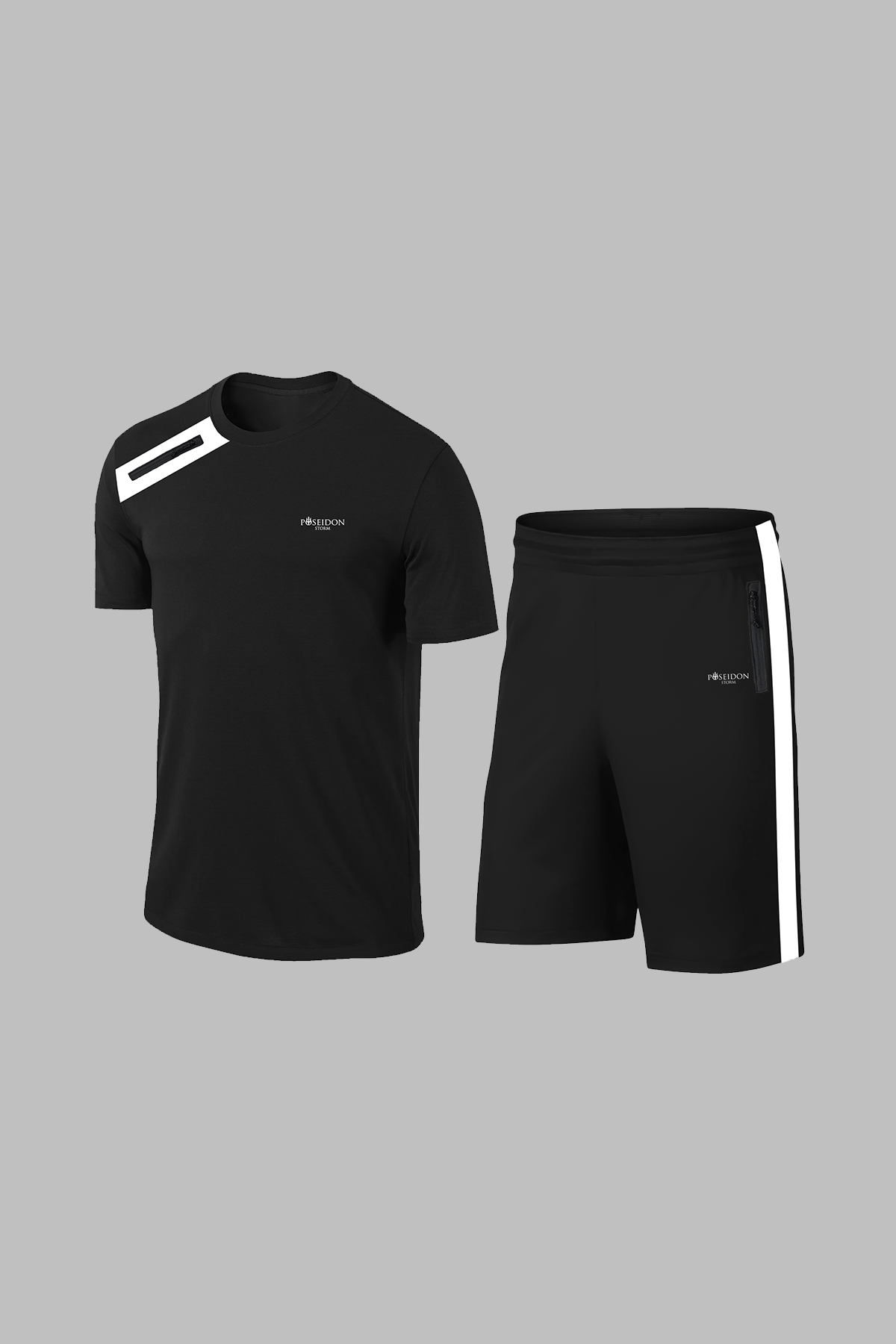 Erkek Siyah Dri-Fit Kumaş Baskısız Yuvarlak Yaka Kısa Kol Tişört Şort Alt Üst Takım (S-3XL)