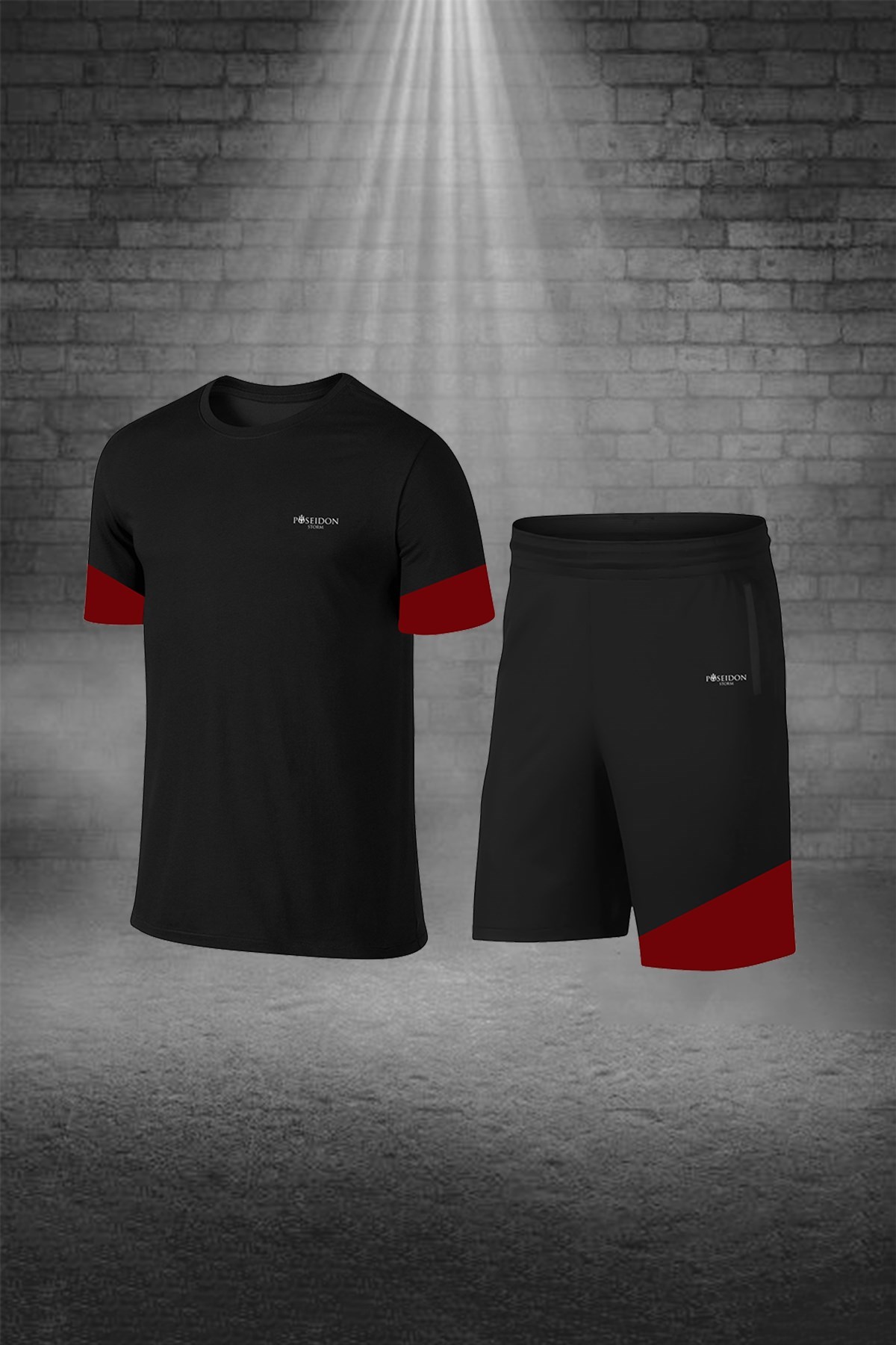 Erkek Siyah Dri-Fit Kumaş Bisiklet Yaka Kısa Kol Günlük Tişört Şort Takım S-3XL 