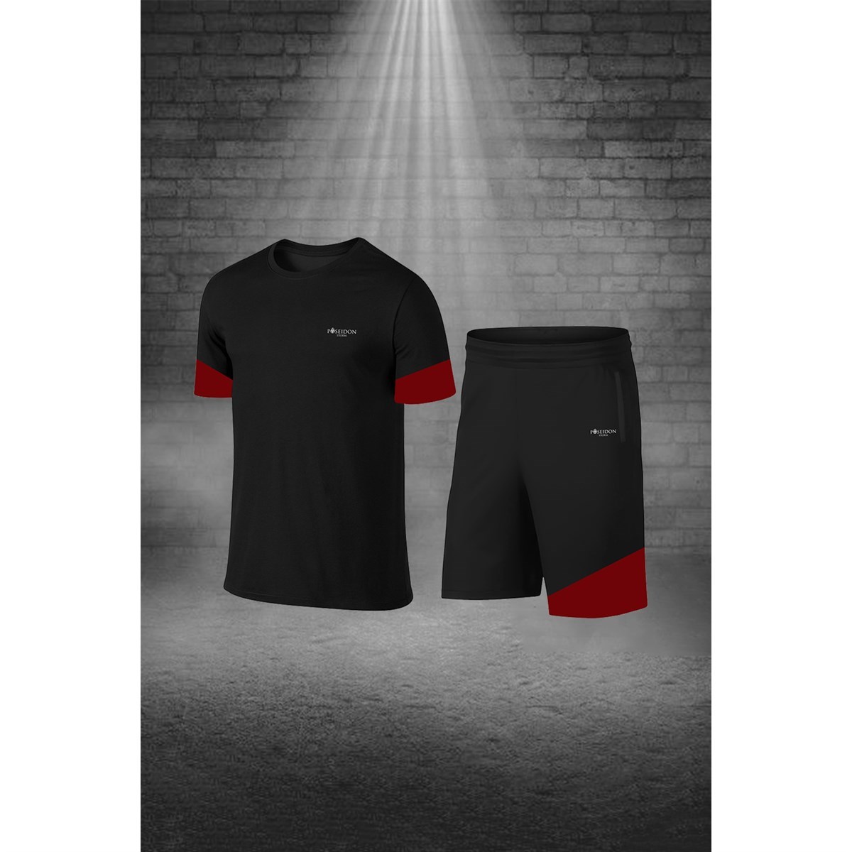 Erkek Siyah Dri-Fit Kumaş Bisiklet Yaka Kısa Kol Günlük Tişört Şort Takım S-3XL 