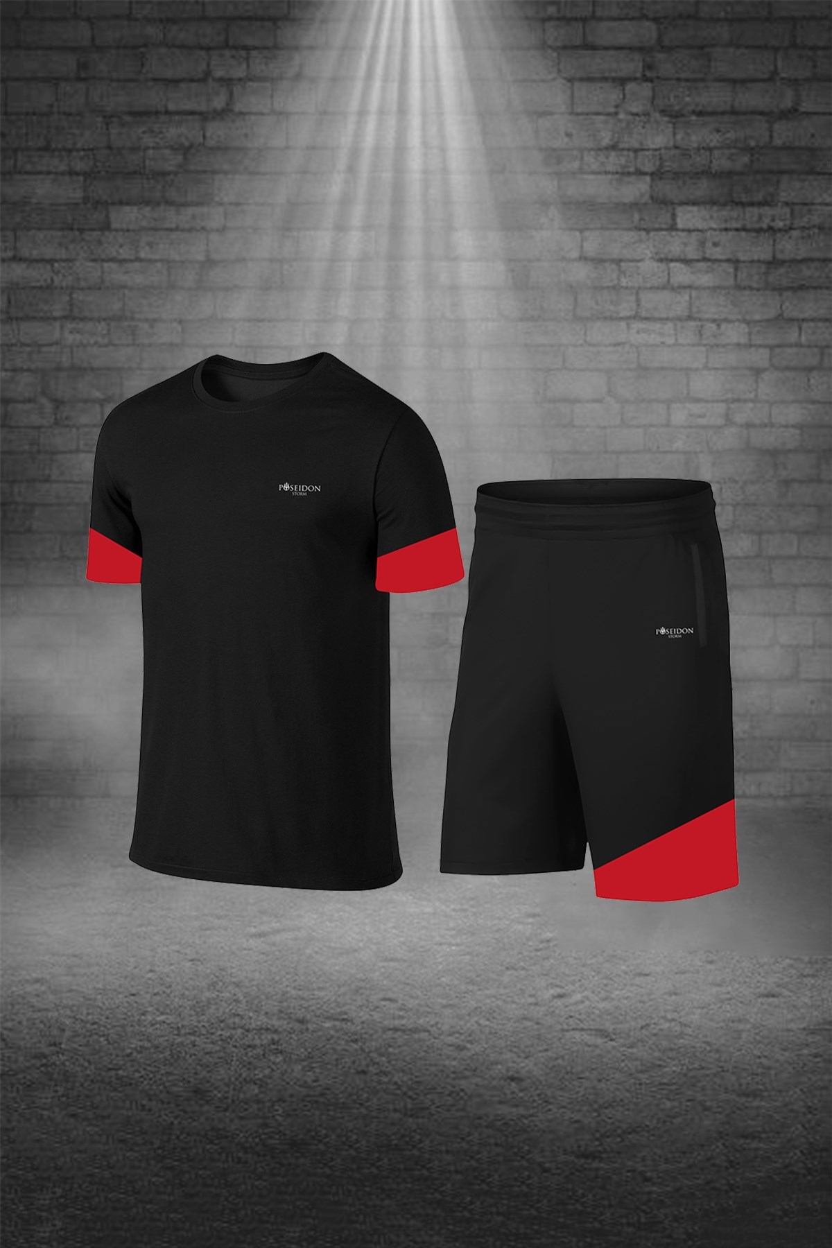 Erkek Siyah Dri-Fit Kumaş Fit Yuvarlak Yaka Kısa Kol Tişört Şort Alt Üst Spor Takım S-3XL