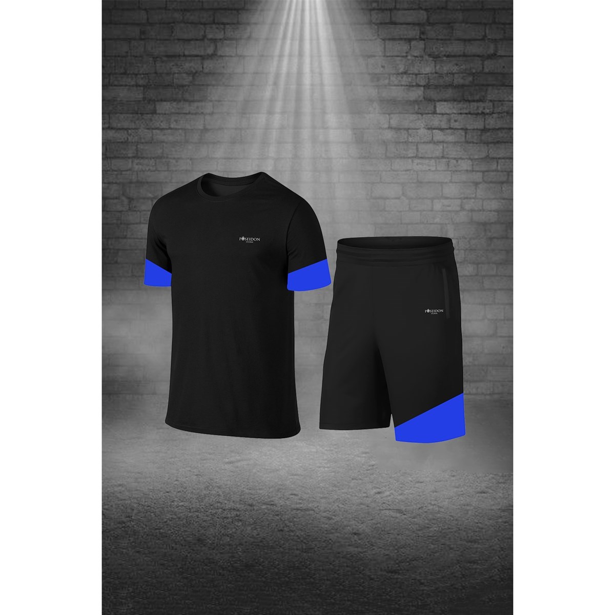 Erkek Siyah Dri-Fit Kumaş Sıfır Yaka Kısa Kol Konforlu Tişört Şort Alt Üst Takım S-3XL