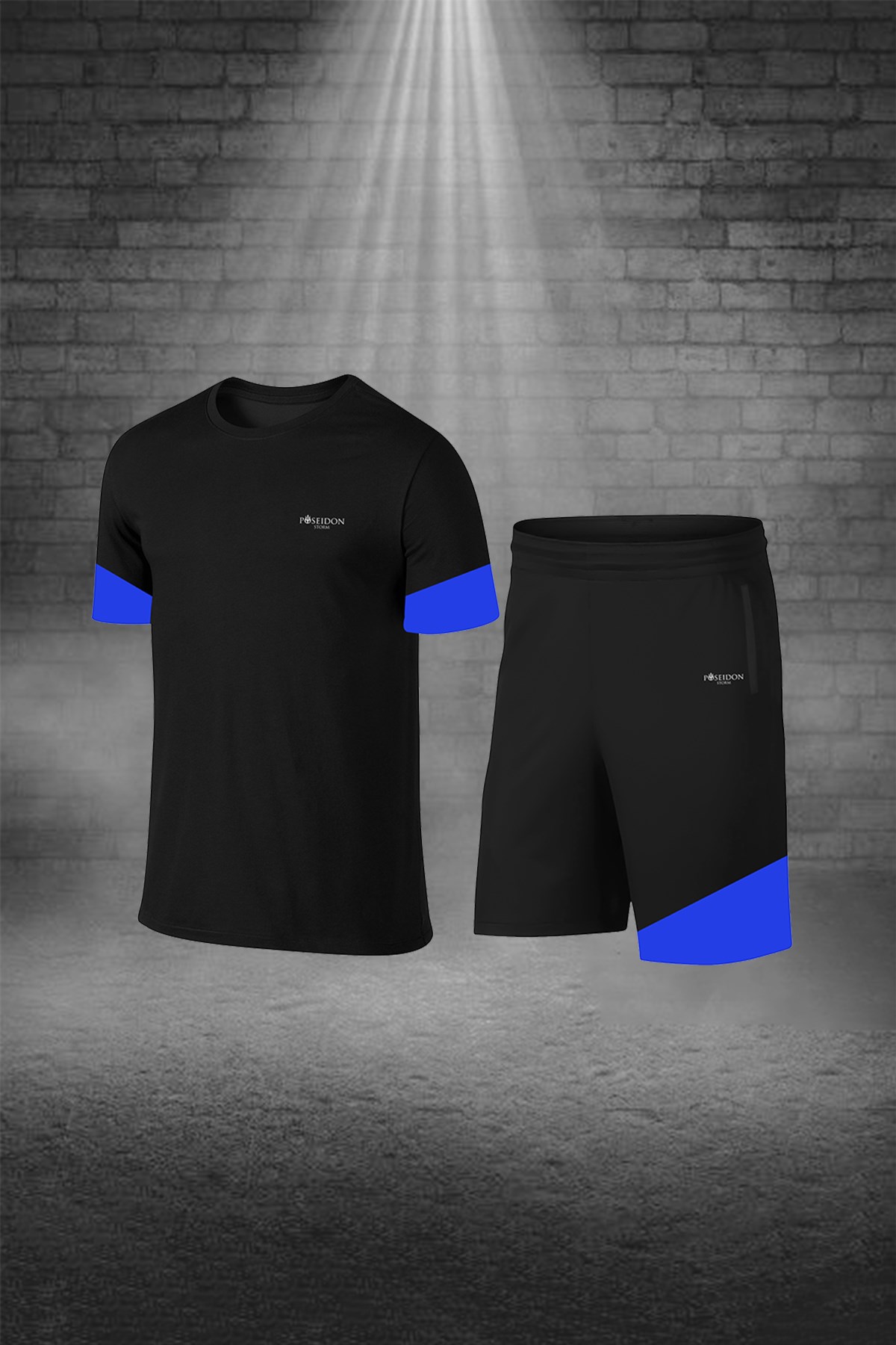 Erkek Siyah Dri-Fit Kumaş Sıfır Yaka Kısa Kol Konforlu Tişört Şort Alt Üst Takım S-3XL