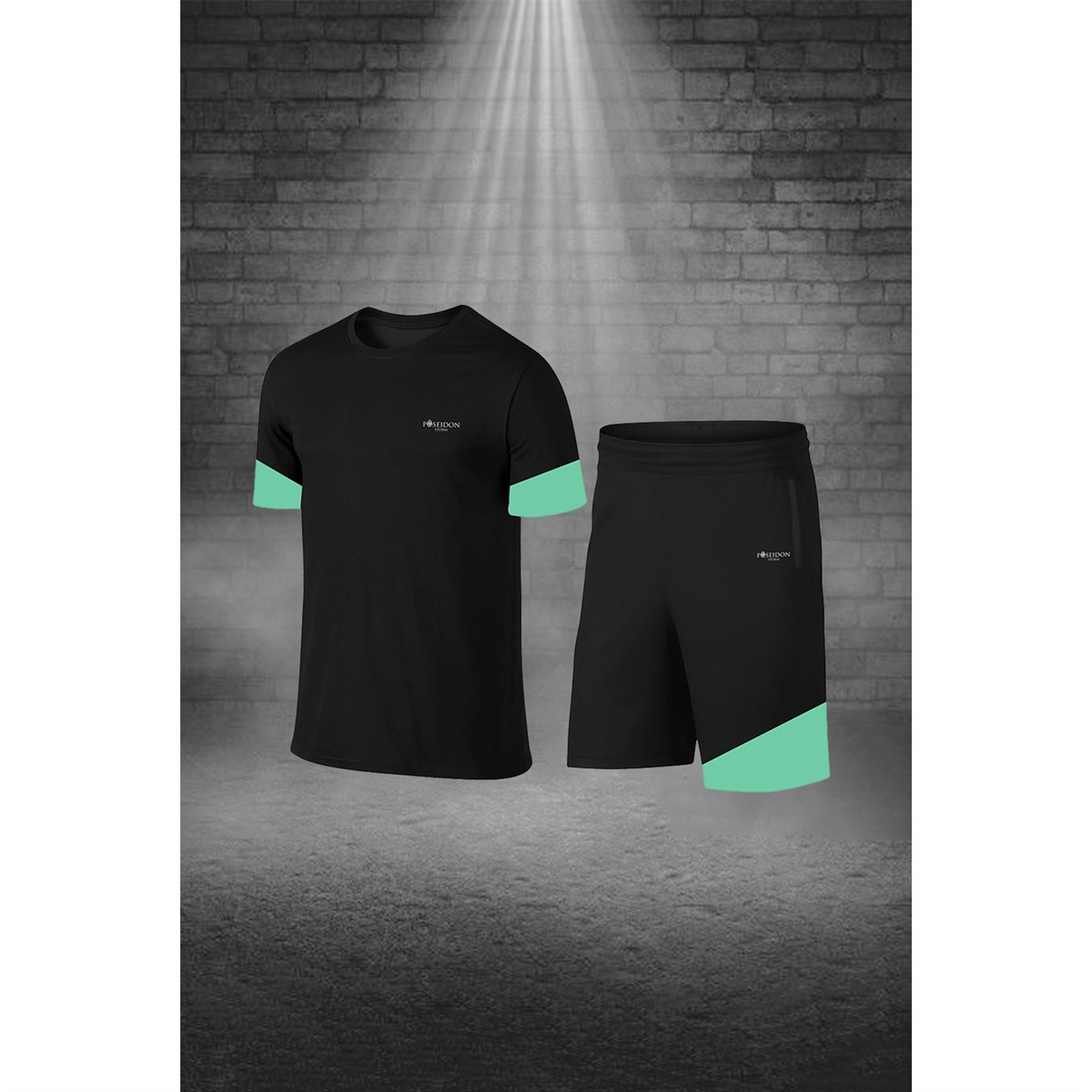 Erkek Siyah Dri-Fit Kumaş Yürüyüş ve Koşu için Konforlu Cepli Sıfır Yaka Tişört Şort İkili Alt Üst Seti S-3XL