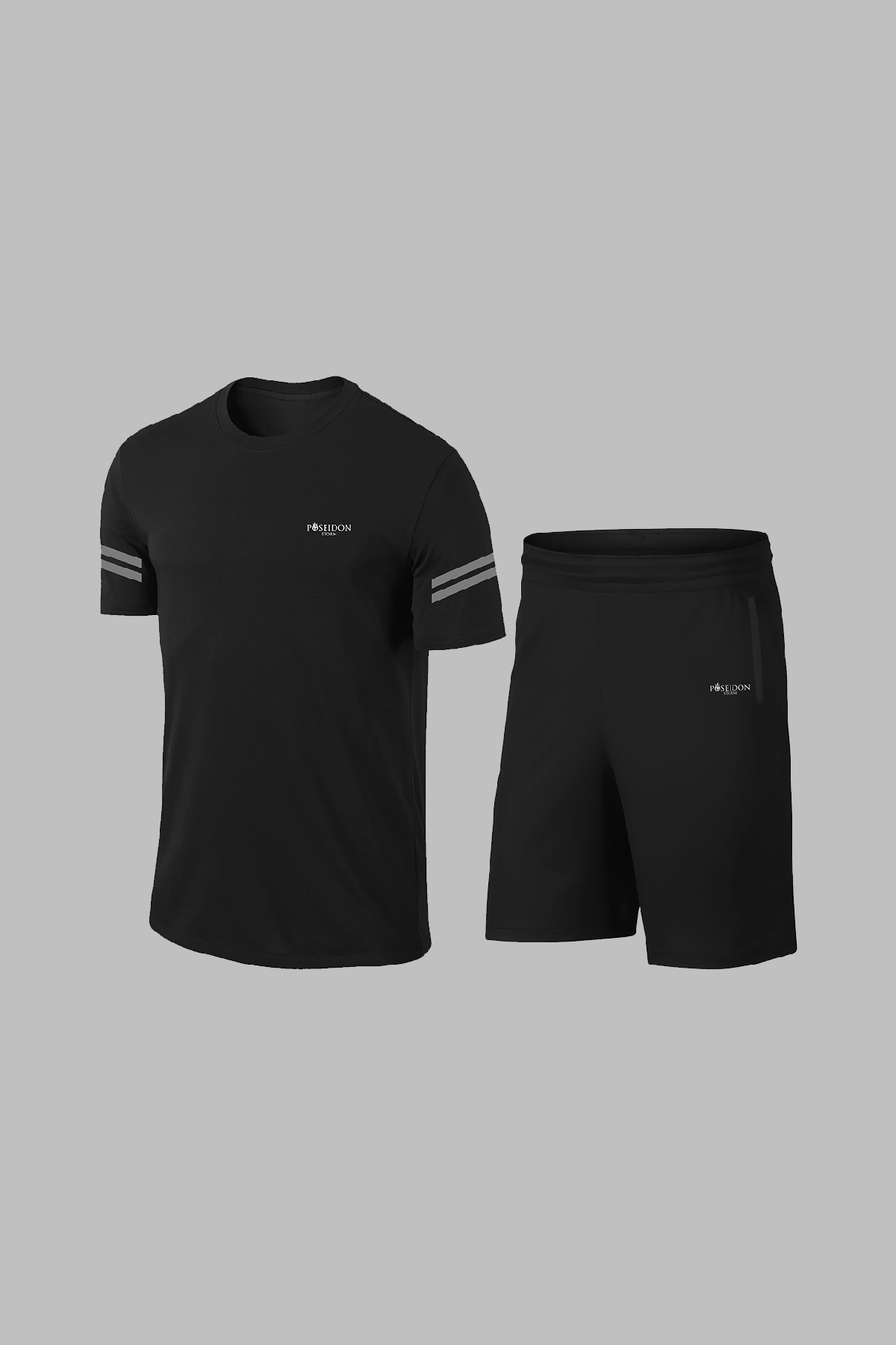 Erkek Siyah Dri-Fit Kumaş Yuvarlak Yaka Cepli Şık Konforlu Tişört Şort Seti (S-3XL)