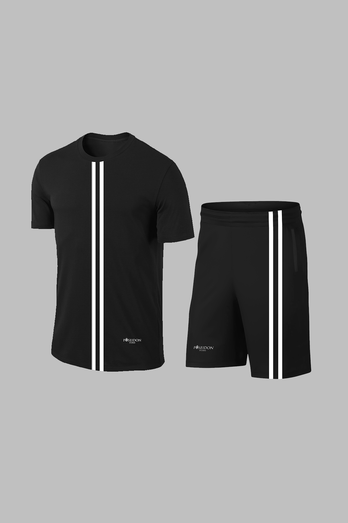 Erkek Siyah Dri-Fit Kumaş Yuvarlak Yaka Cepli Şık Konforlu Tişört Şort Seti (S-3XL)