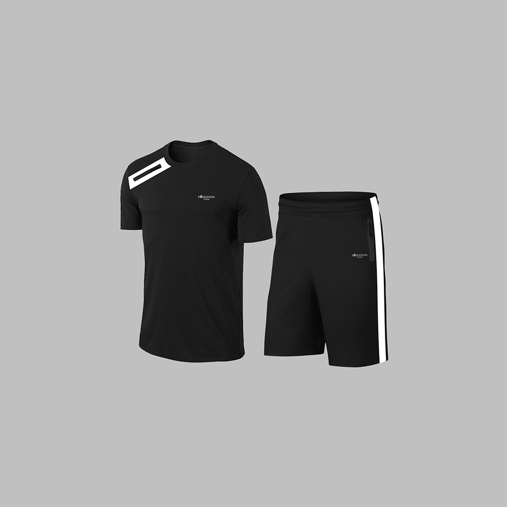 Erkek Siyah Dri-Fit Kumaş Yuvarlak Yaka Cepli Günlük Konforlu Yürüyüş Konforlu Tişört Şort Seti S-3XL