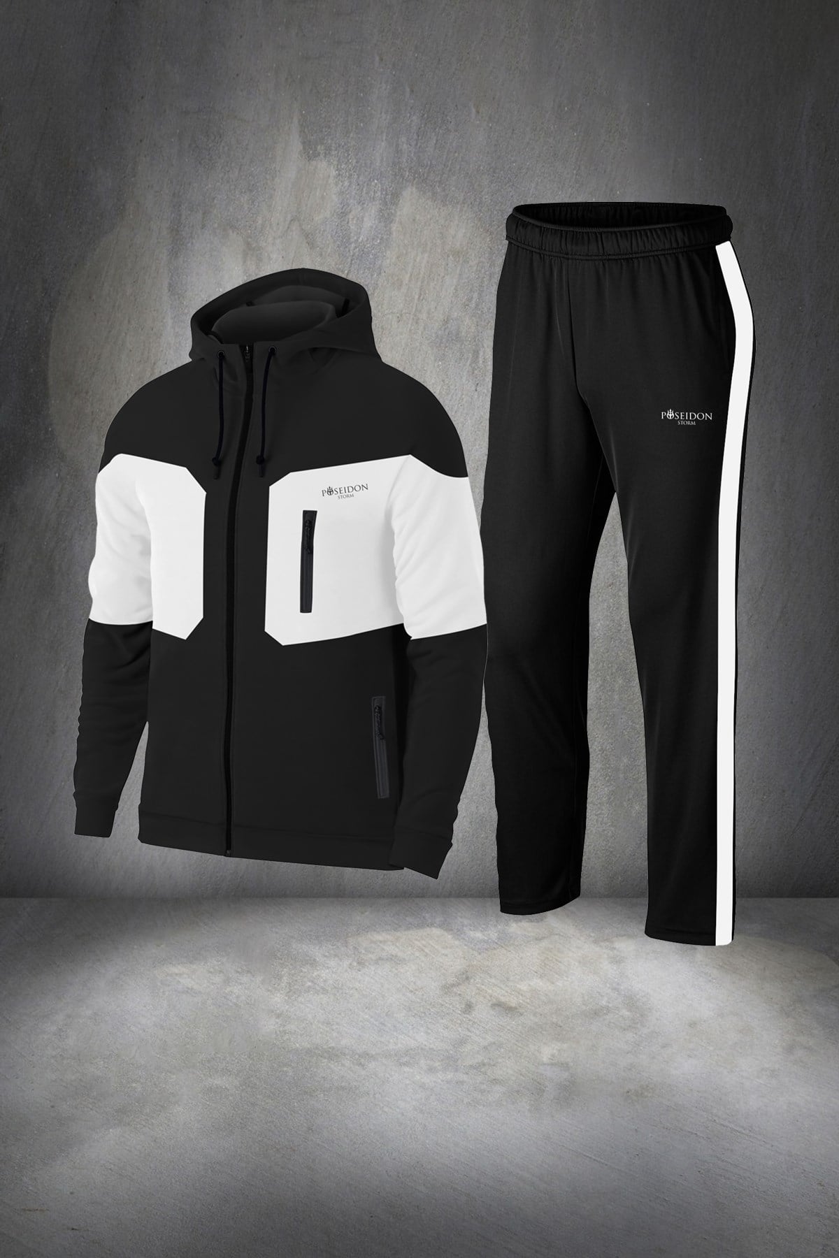 Erkek Siyah Günlük Sporcu Eşofman Takımı S-3XL - önü ve kolları parçalı - M14